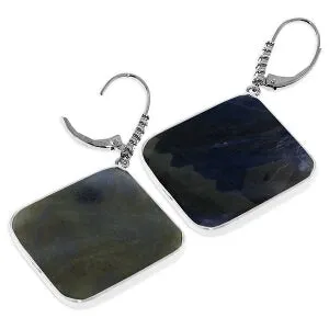 14K Solid White Gold Diamond Leverback Earrings Sapphire Certified