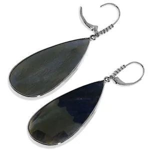 14K Solid White Gold Diamond Leverback Earrings Sapphire Gemstone