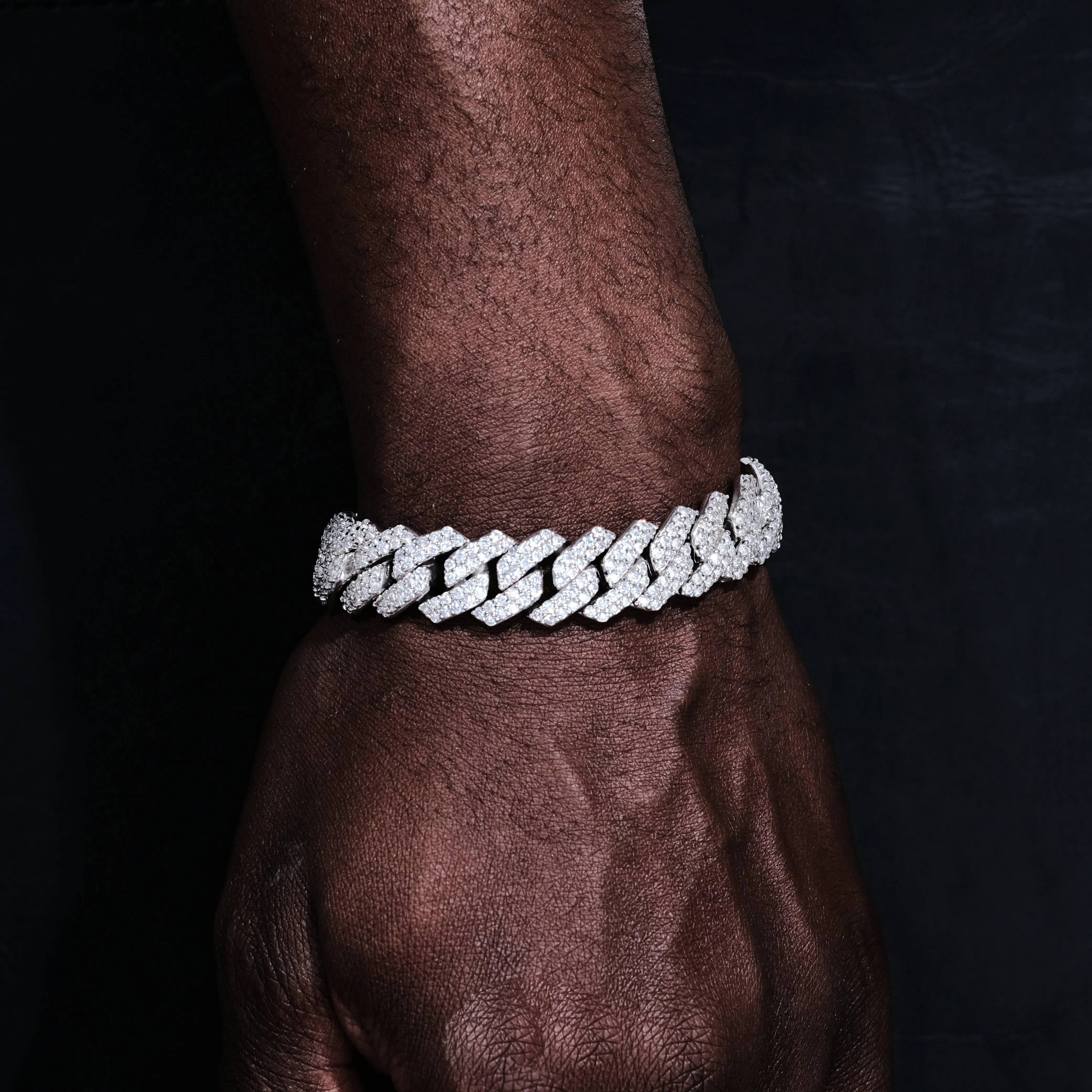 14mm Iced Prong Cuban Bracelet White Gold