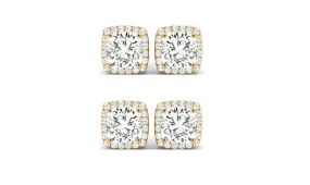 18k Yellow Gold 4mm 4Ct Cushion Cut White Sapphire Set Of Two Halo Stud Earrings Plated
