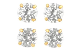 18k Yellow Gold Plated 3Ct Round White Sapphire Set Of Two Stud Earrings