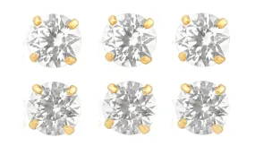 18k Yellow Gold Plated 4Ct Round White Sapphire Set Of Three Stud Earrings
