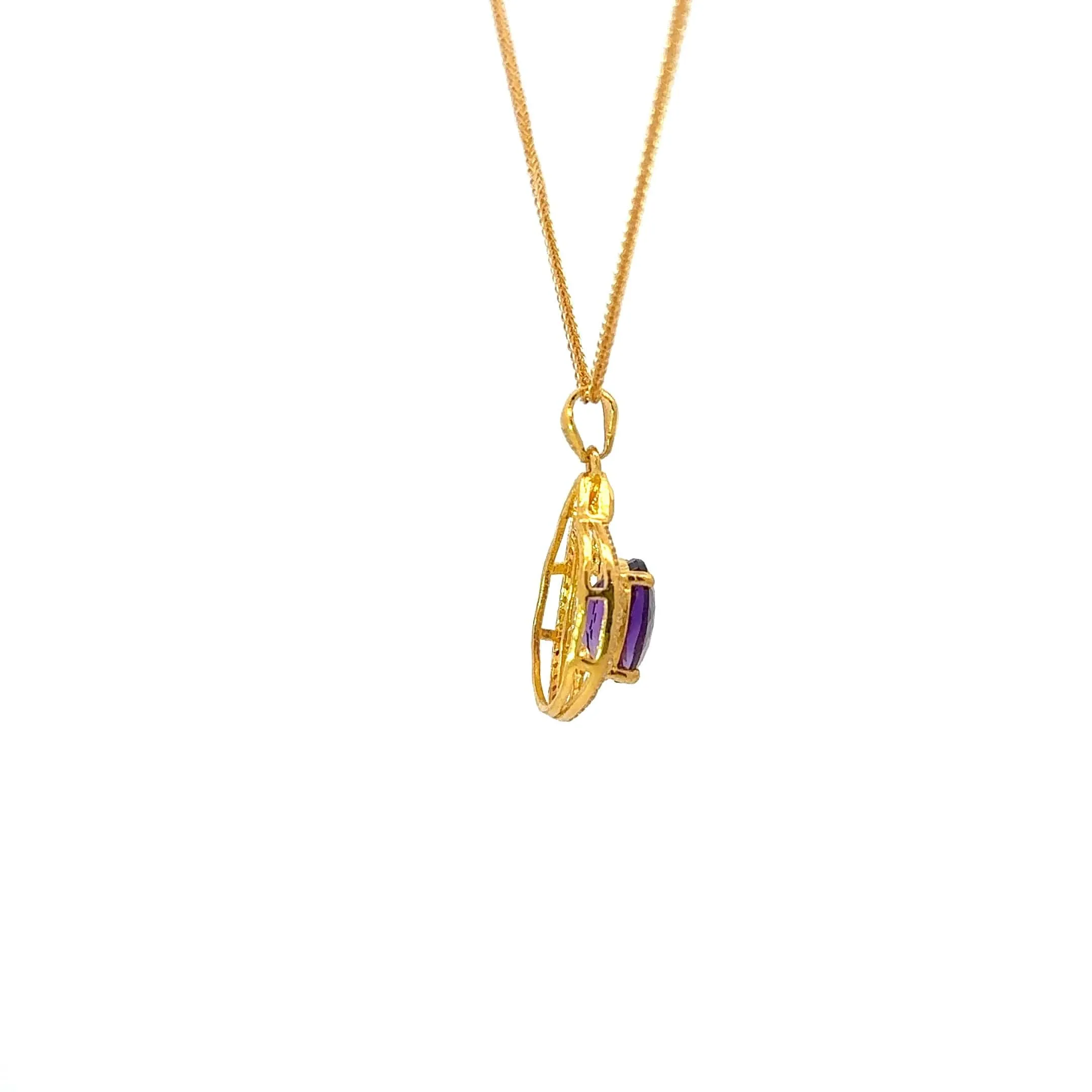 24K Yellow Gold Genuine AA Royal Amethyst Pendant Necklace