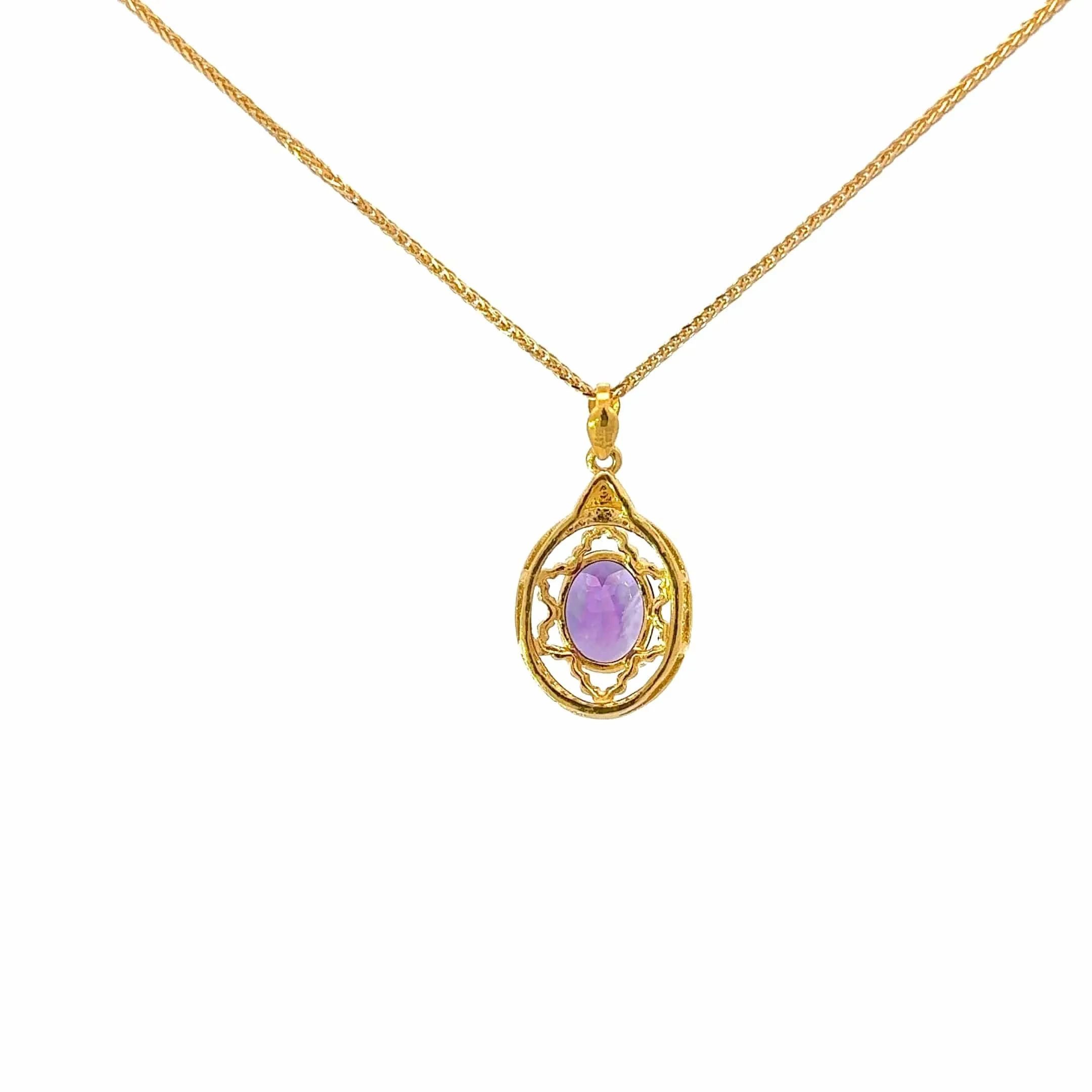 24K Yellow Gold Genuine AA Royal Amethyst Pendant Necklace