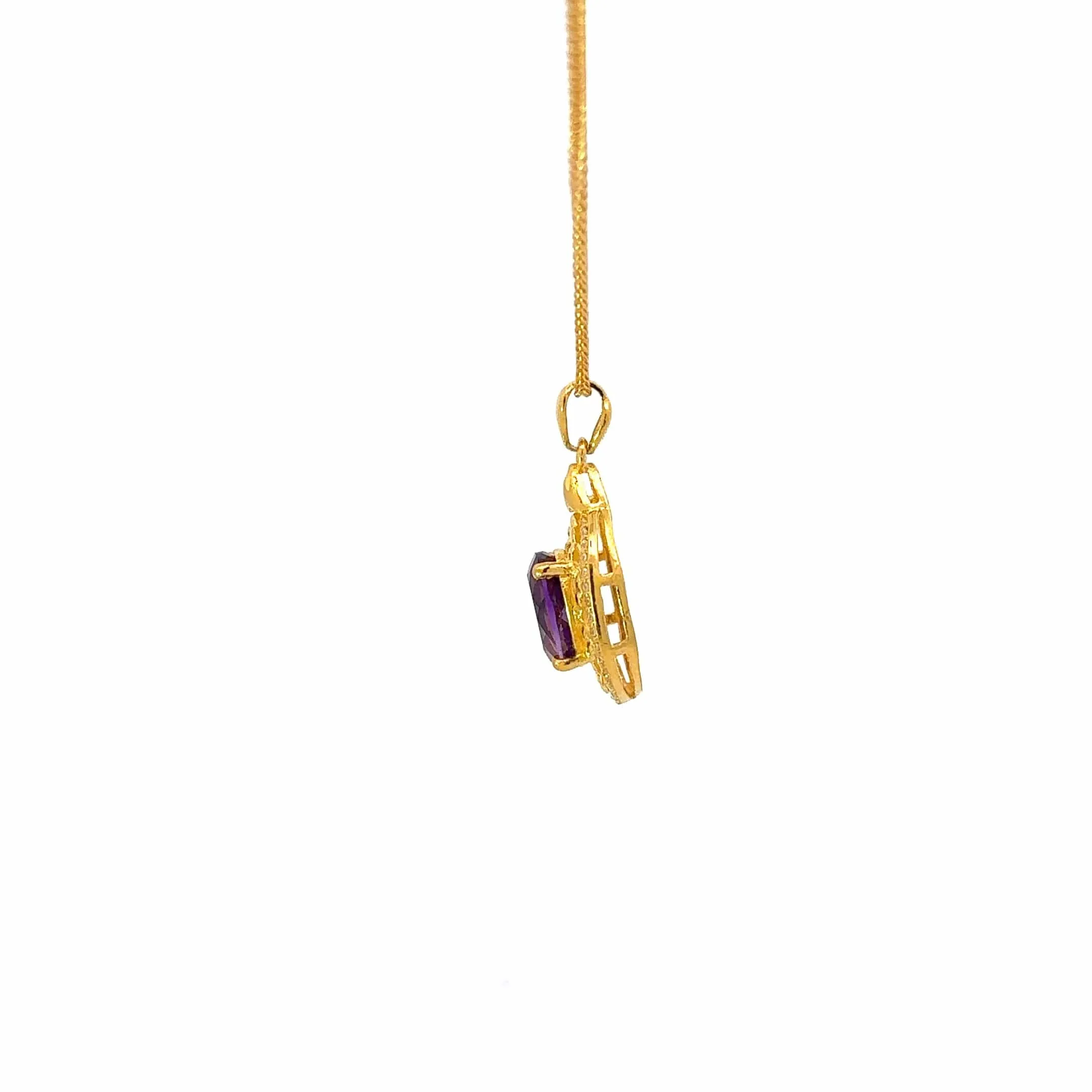 24K Yellow Gold Genuine AA Royal Amethyst Pendant Necklace