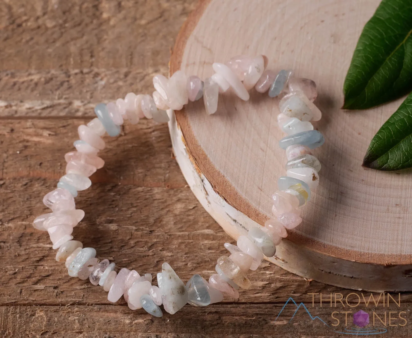 AQUAMARINE & MORGANITE Crystal Bracelet - Chip Beads - Beaded Bracelet, Handmade Jewelry,  Healing Crystal Bracelet, E0630