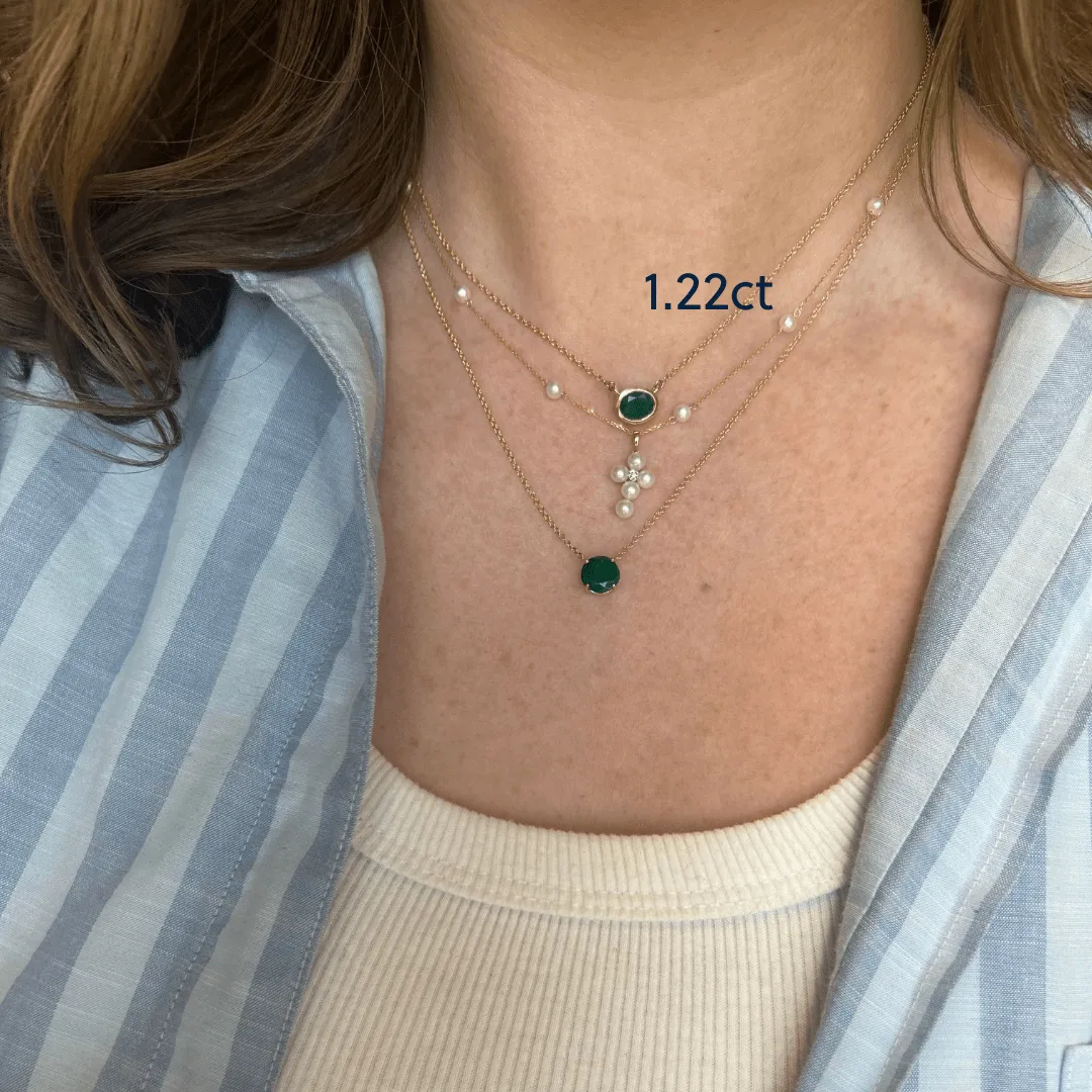 Bezel Set Oval Cut Emerald Necklace