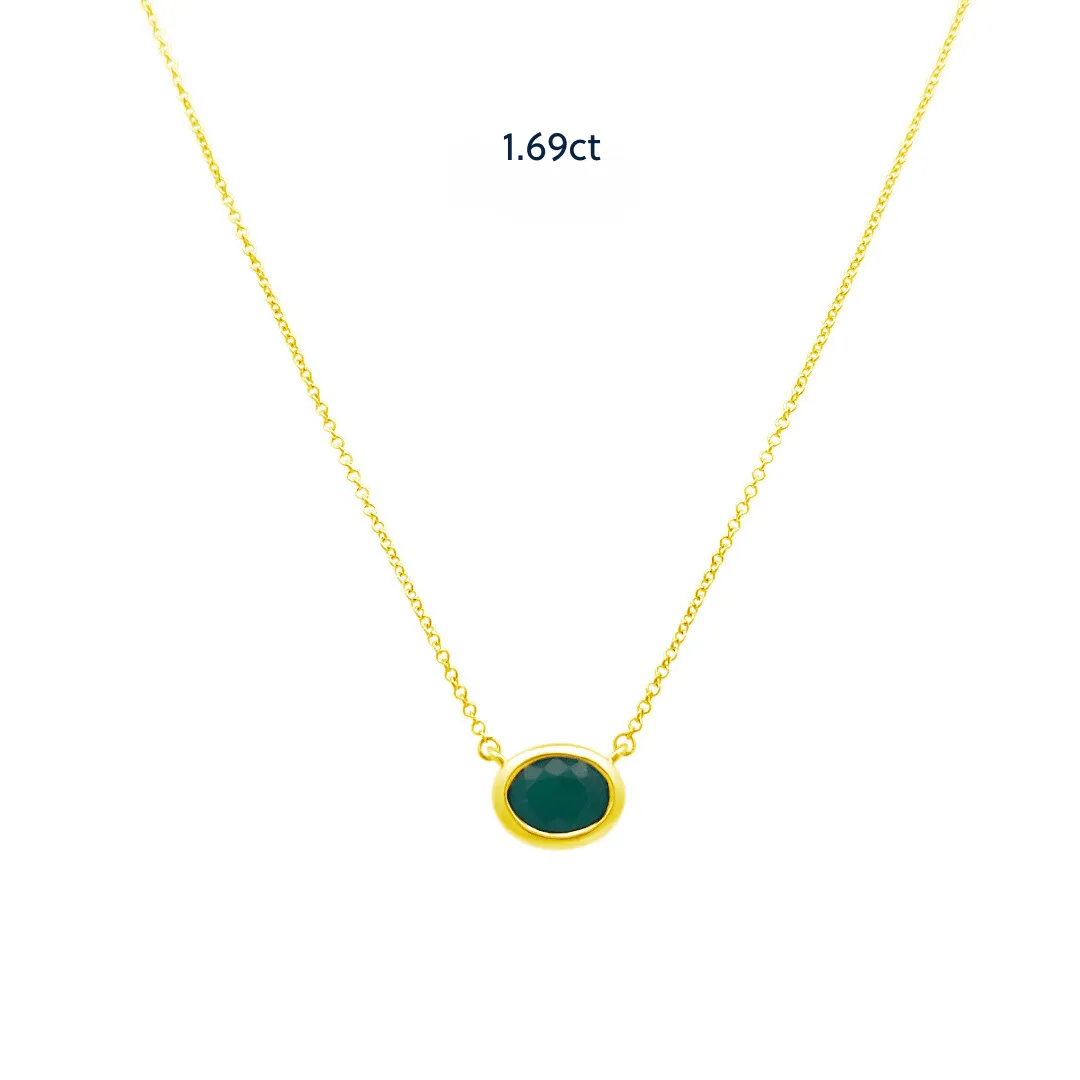 Bezel Set Oval Cut Emerald Necklace