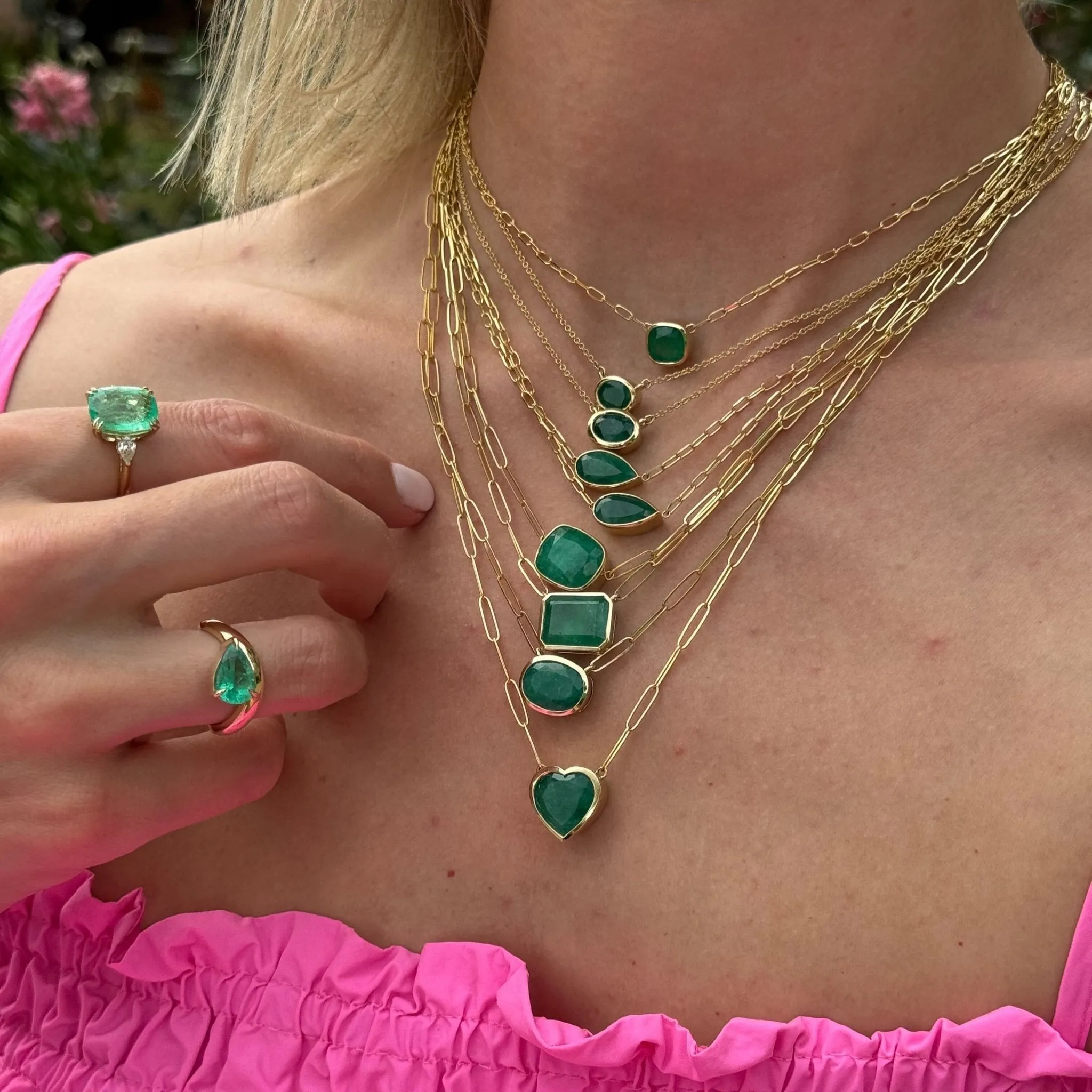 Bezel Set Oval Cut Emerald Necklace