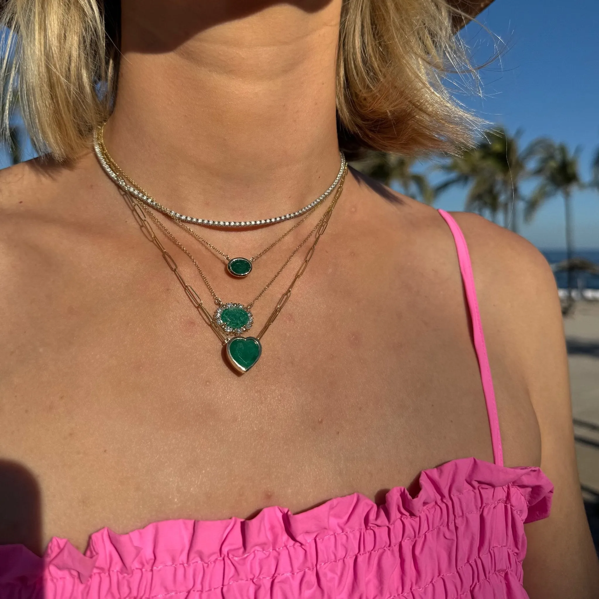 Bezel Set Oval Cut Emerald Necklace