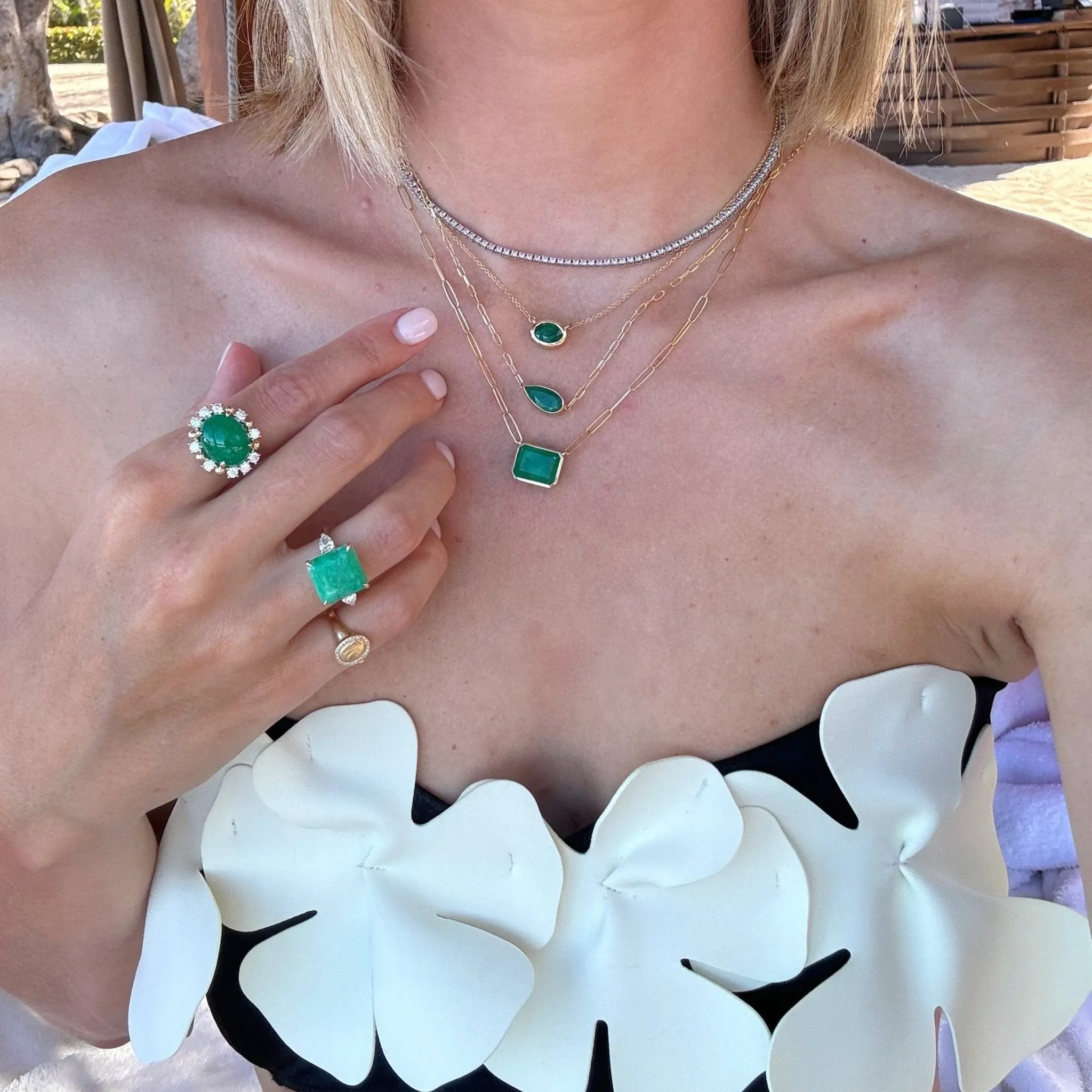 Bezel Set Oval Cut Emerald Necklace