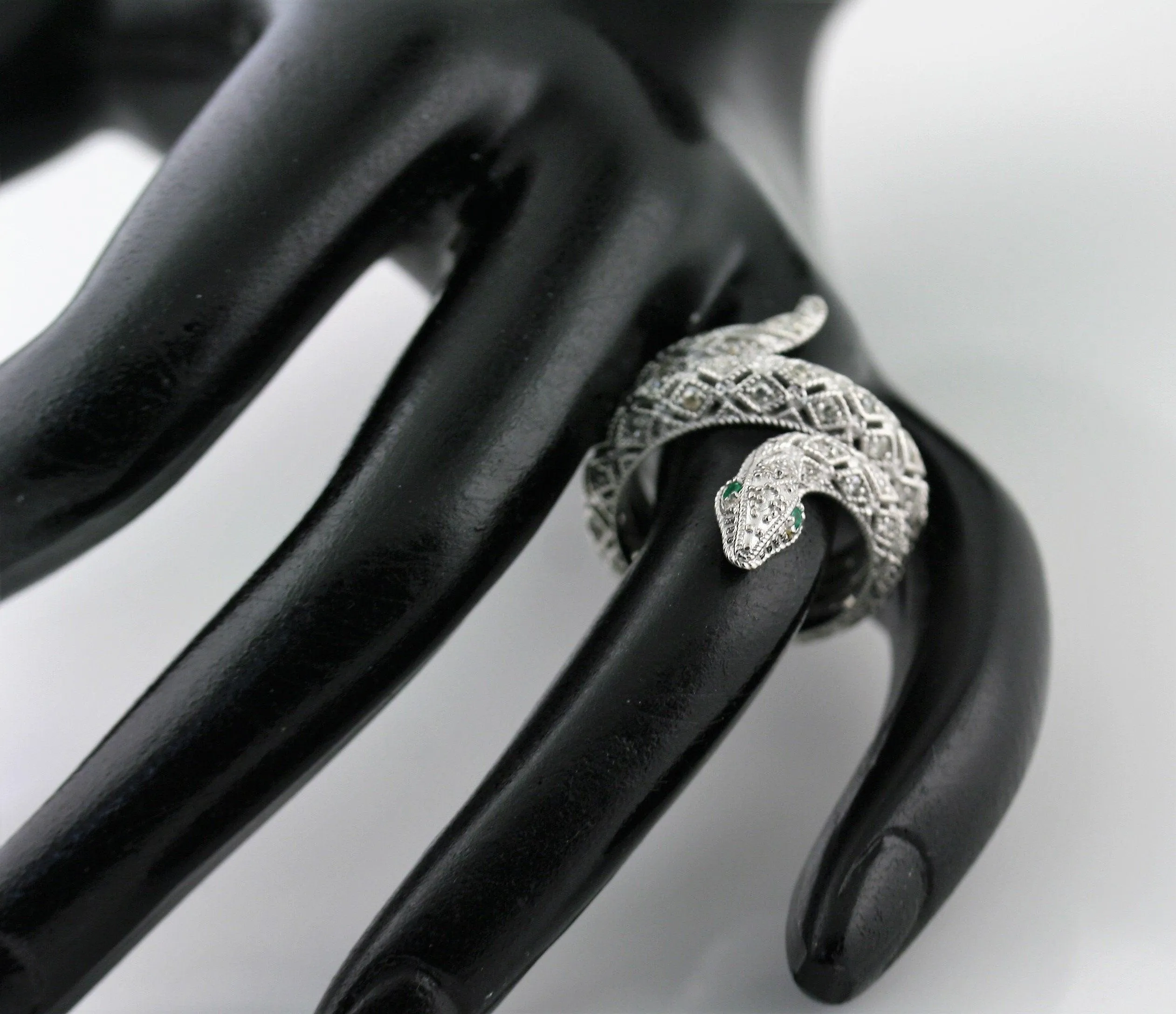Black Diamond Snake Ring 14K White Gold