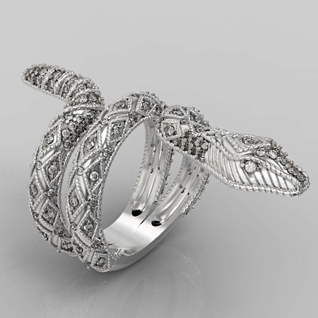 Black Diamond Snake Ring 14K White Gold