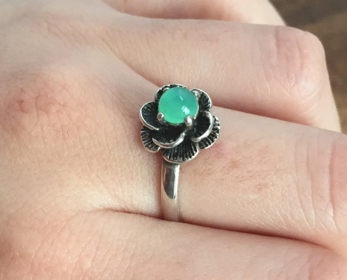 Chrysoprase Ring - Vintage Flower Rings - Rose Ring