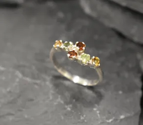 Colorful Bypass Ring - Natural Gemstones Ring - Vintage Multistone Band