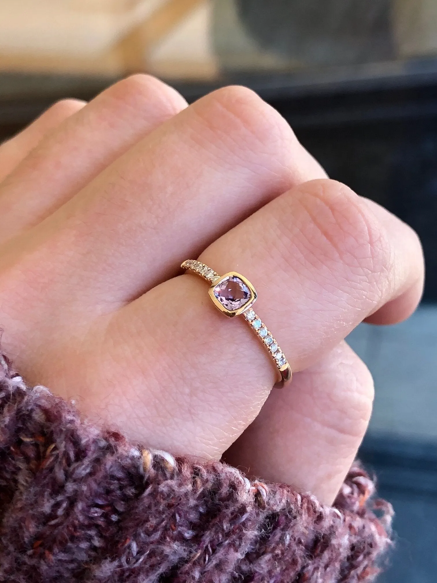 Cushion Rose de France Amethyst Ring