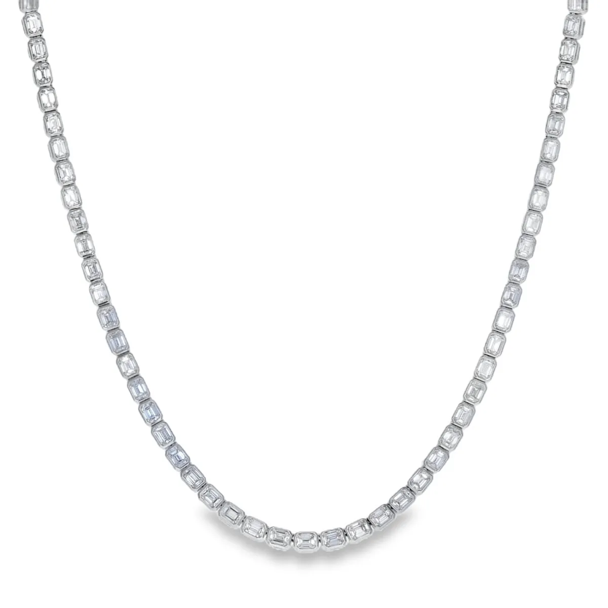 Emerald Cut Bezel Set Diamond Tennis Necklace