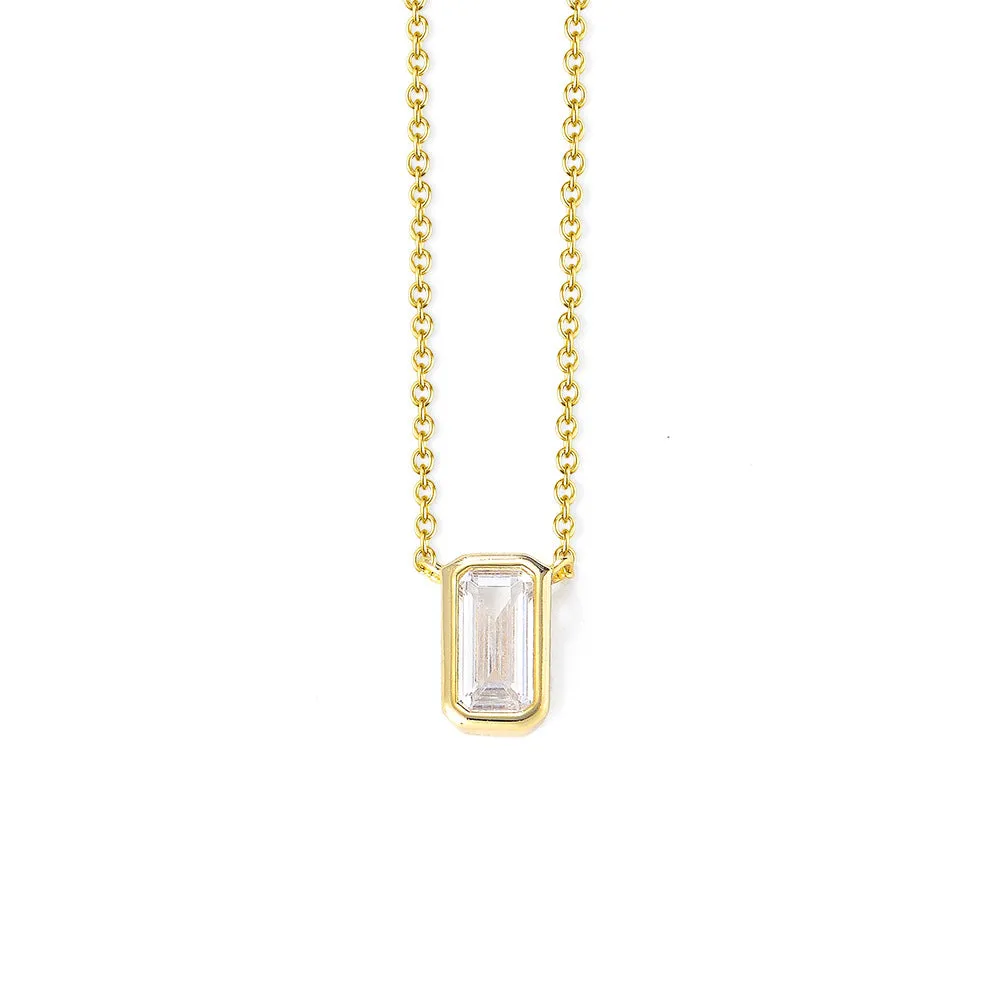 Emerald Shape Zircon Pendant Silver Necklace for Women