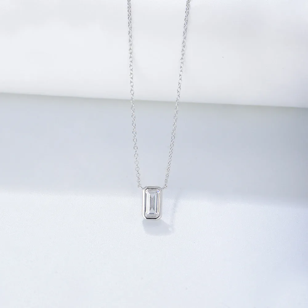 Emerald Shape Zircon Pendant Silver Necklace for Women