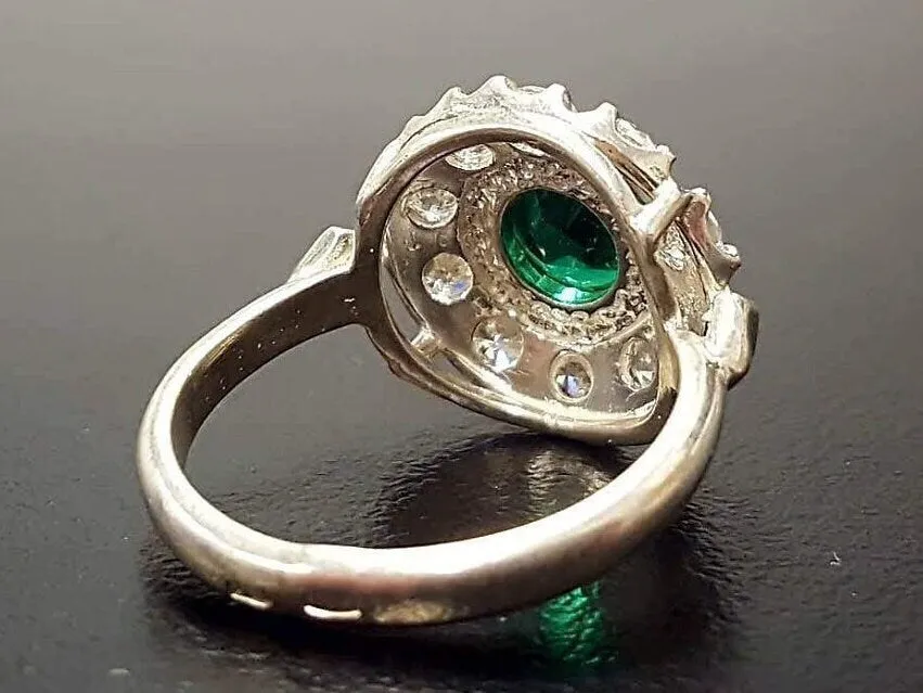Emerald Victorian Ring - Flower Diamond Ring - Emerald Cocktail Ring