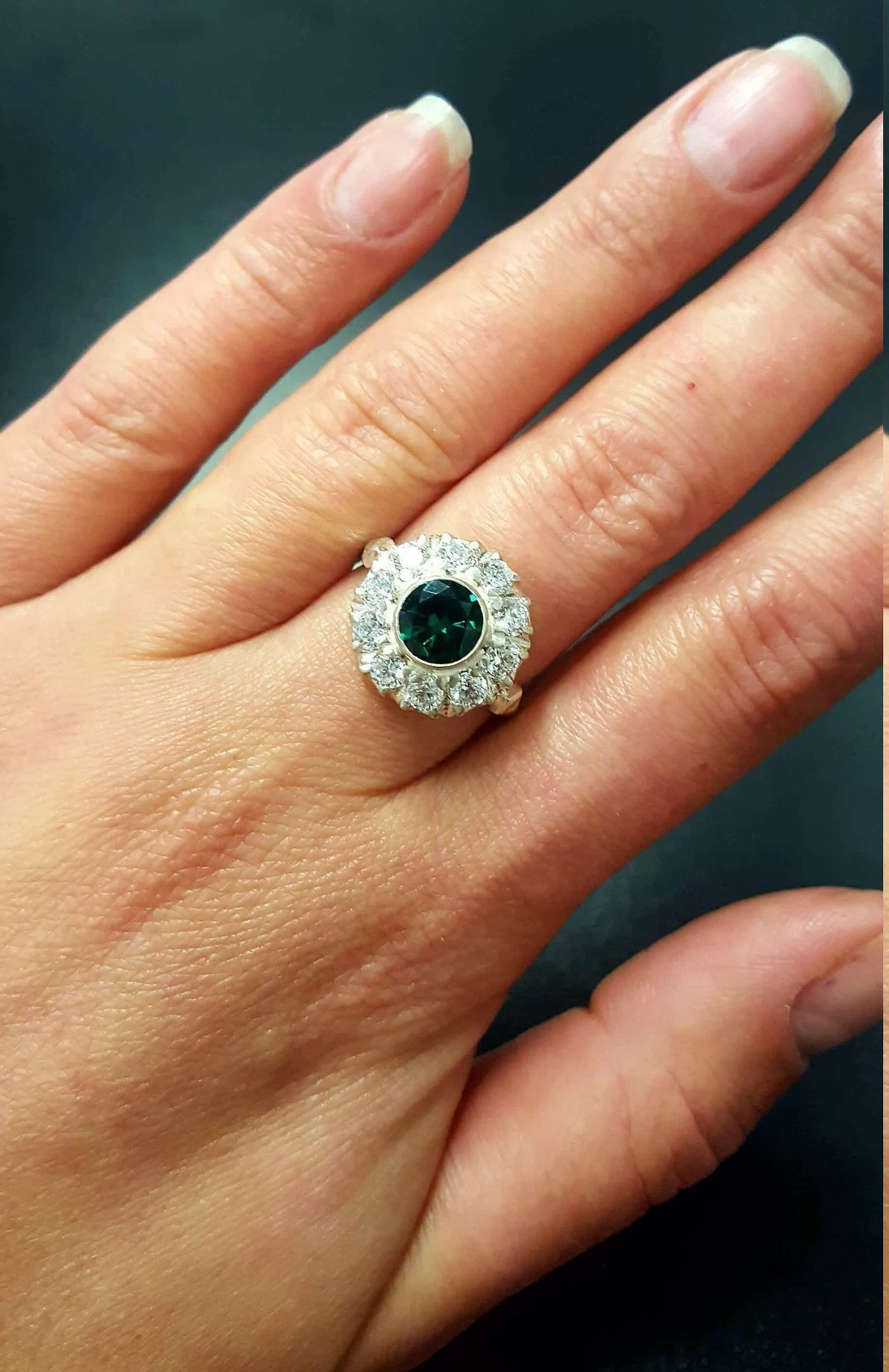 Emerald Victorian Ring - Flower Diamond Ring - Emerald Cocktail Ring