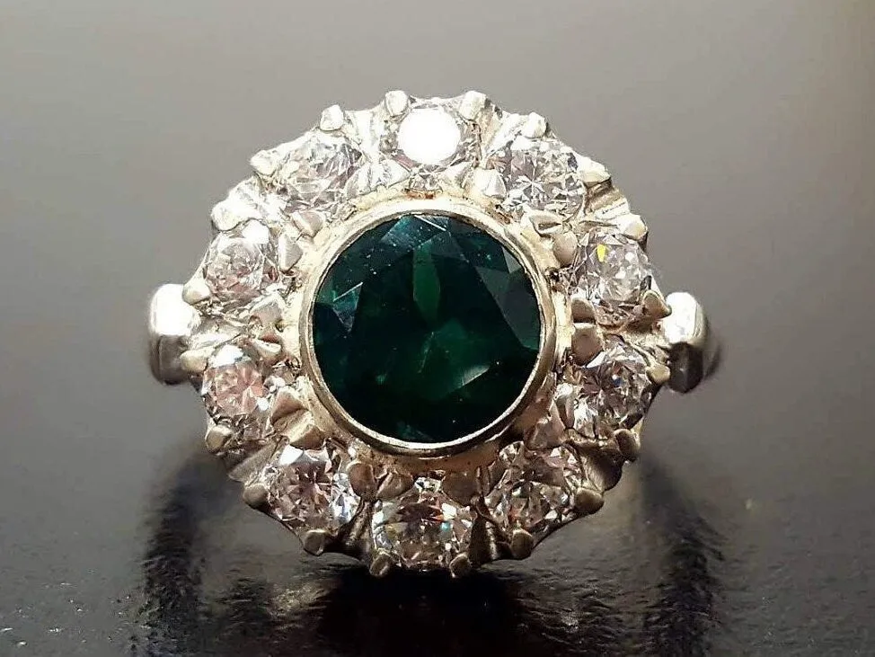 Emerald Victorian Ring - Flower Diamond Ring - Emerald Cocktail Ring