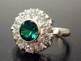 Emerald Victorian Ring - Flower Diamond Ring - Emerald Cocktail Ring