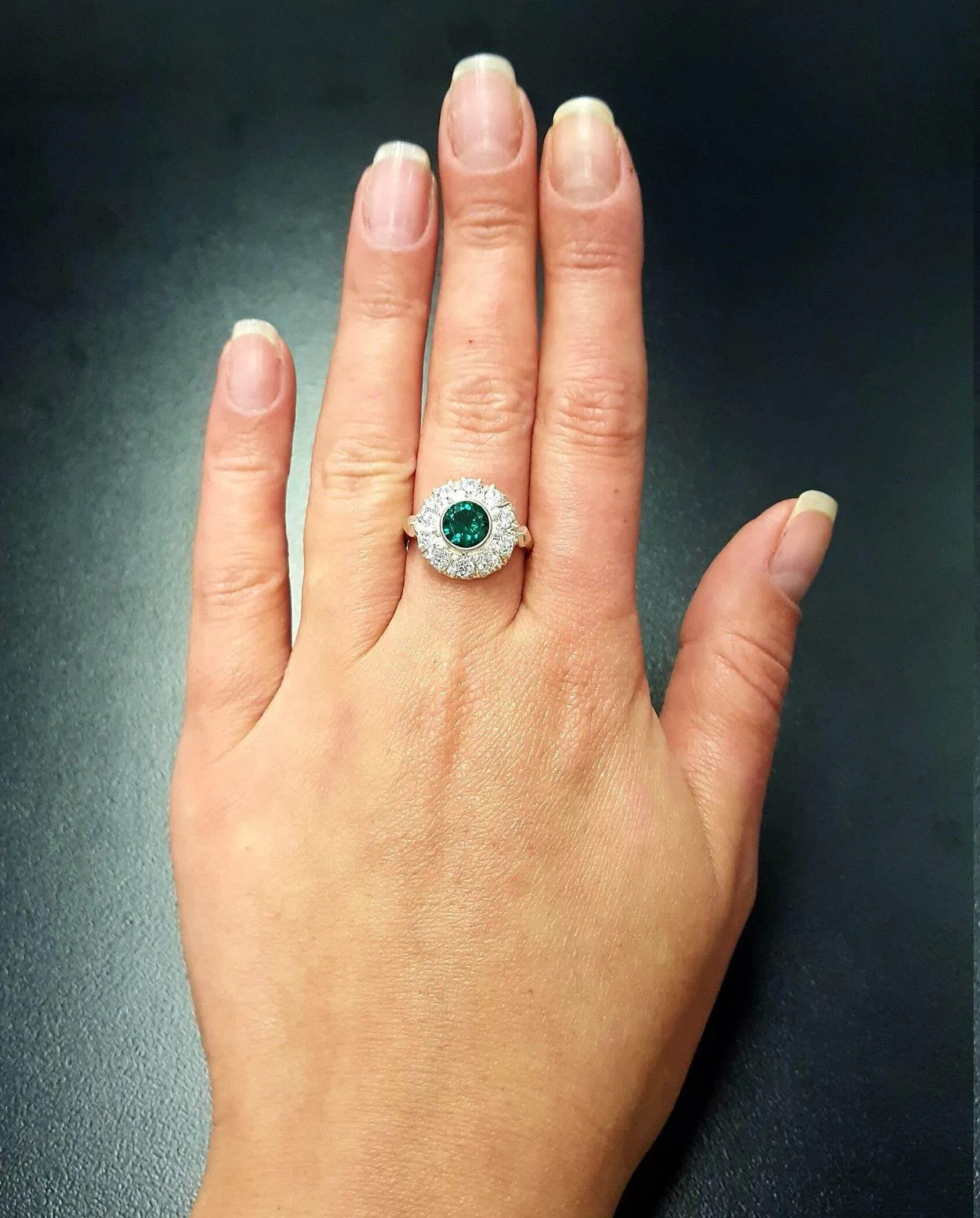 Emerald Victorian Ring - Flower Diamond Ring - Emerald Cocktail Ring