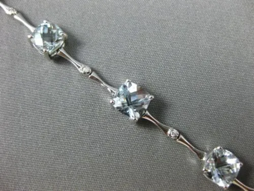 ESTATE 6.41CT DIAMOND & AQUAMARINE 14KT WHITE GOLD SQUARE ETOILE TENNIS BRACELET