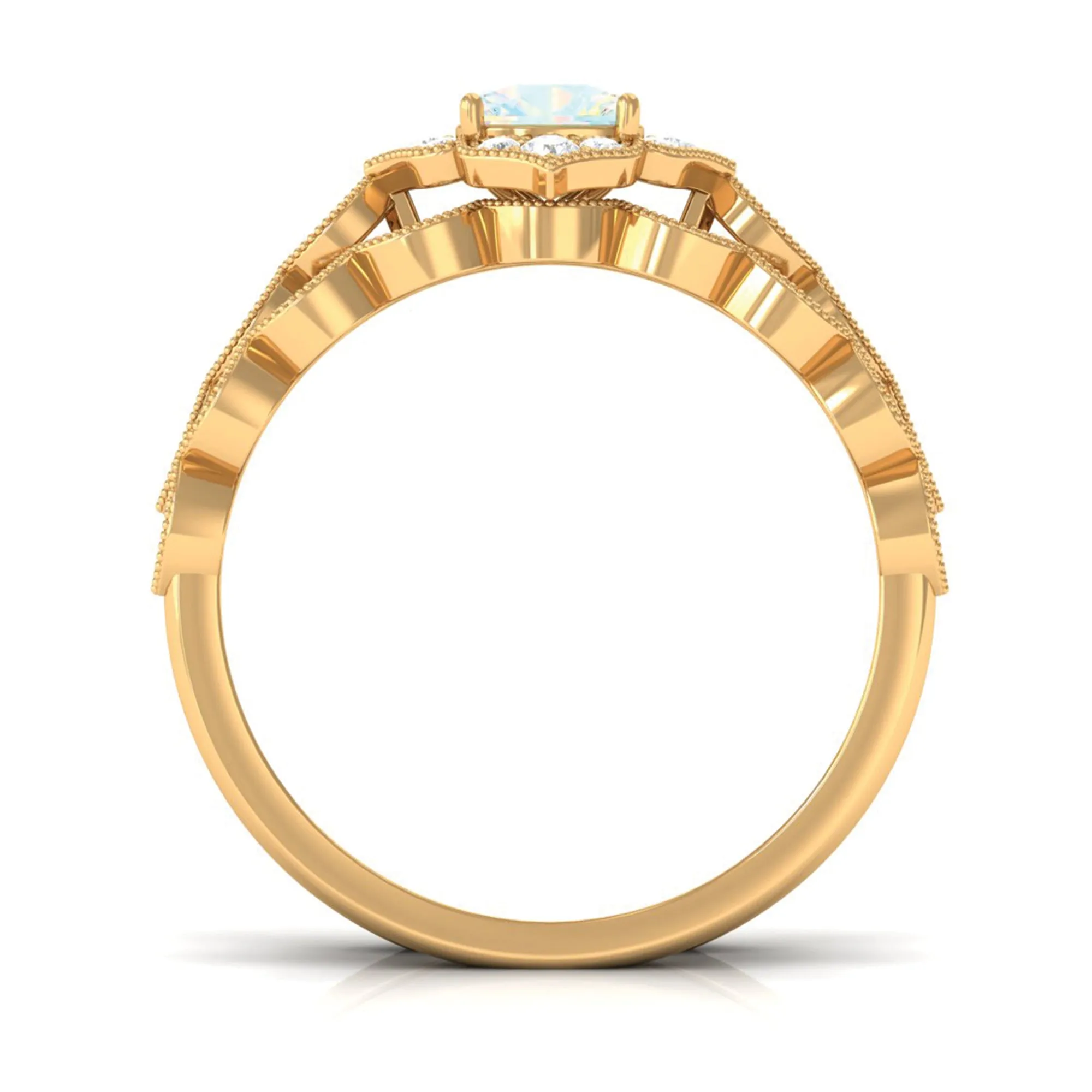 Ethiopian Opal Flower Ring Set with Diamond and Beaded