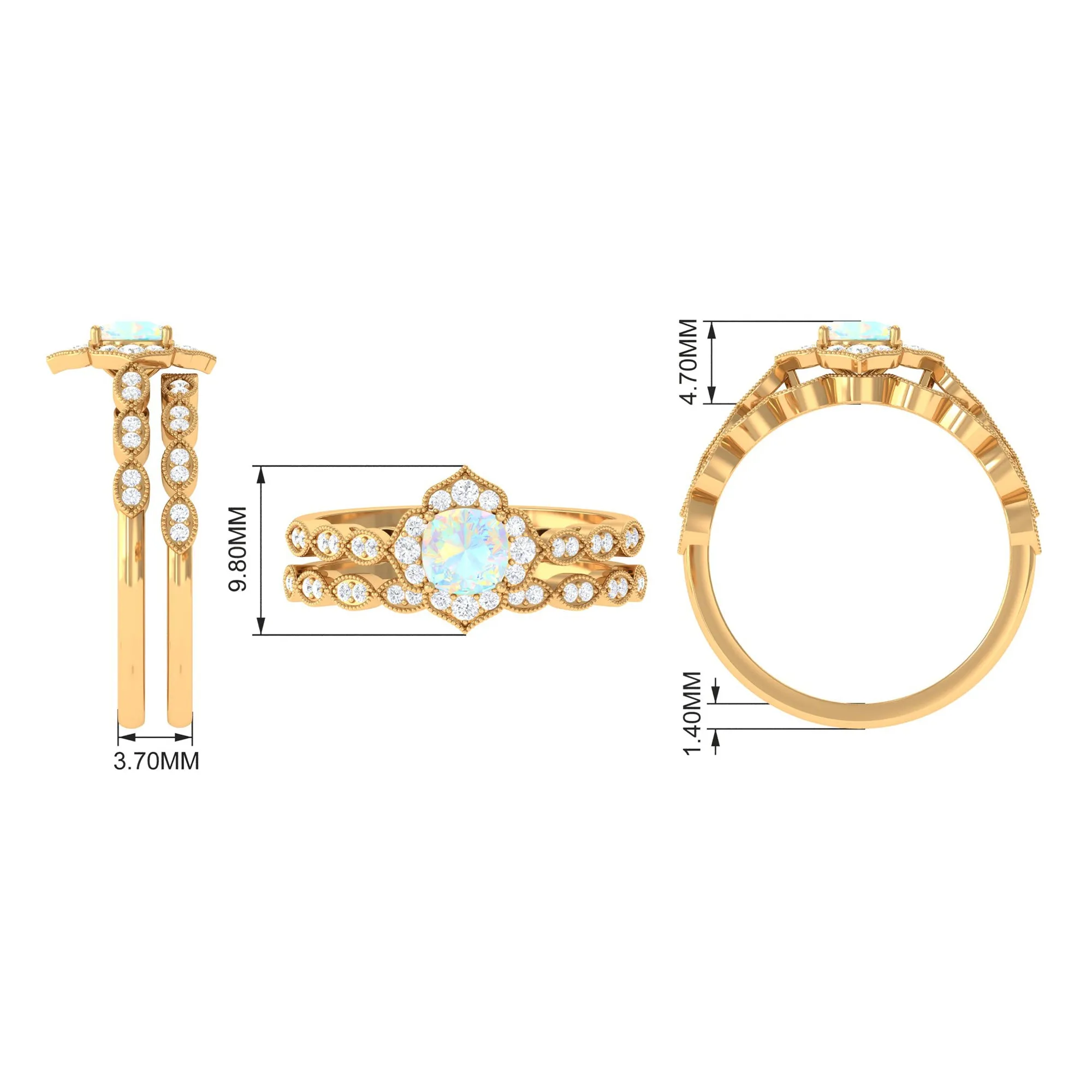 Ethiopian Opal Flower Ring Set with Diamond and Beaded