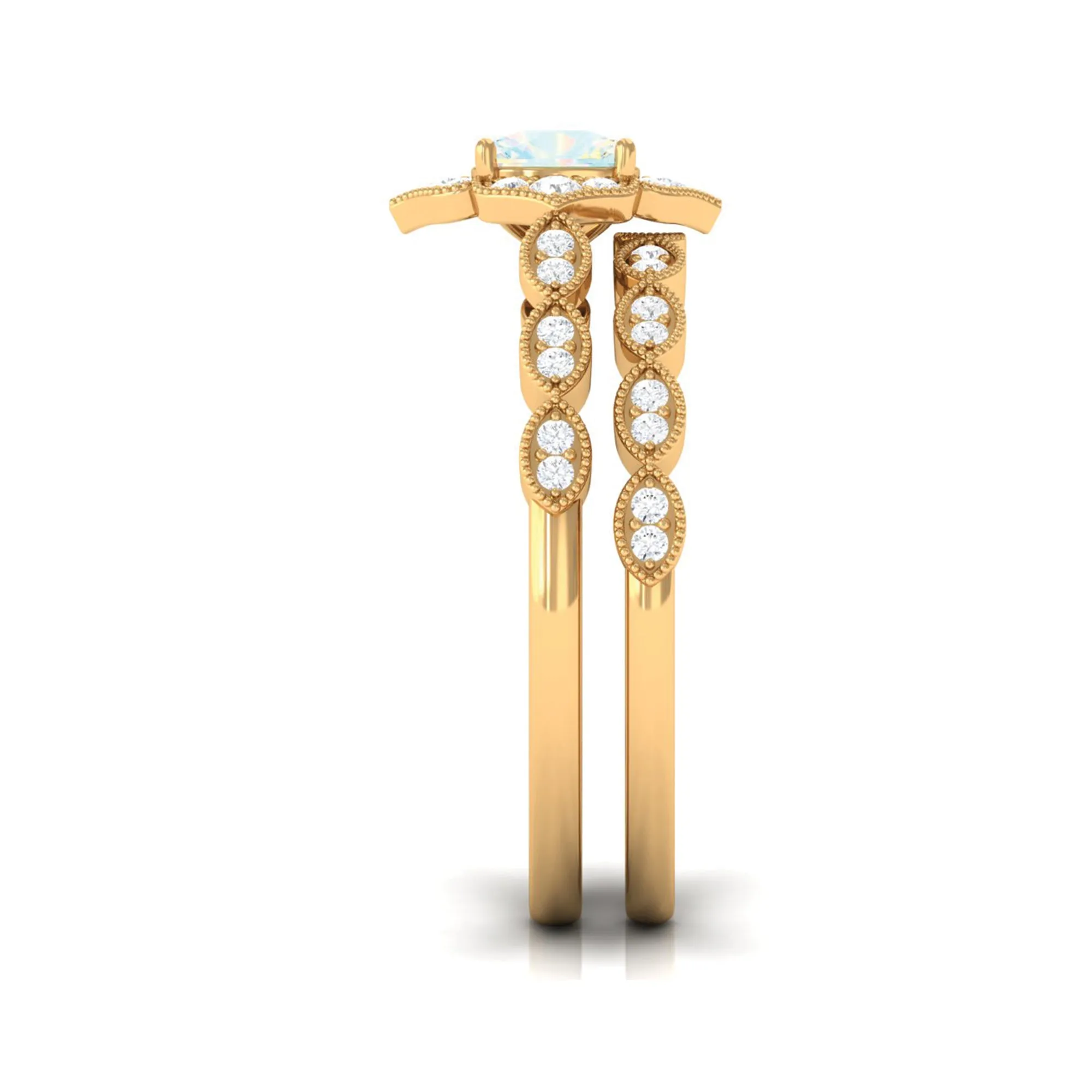 Ethiopian Opal Flower Ring Set with Diamond and Beaded