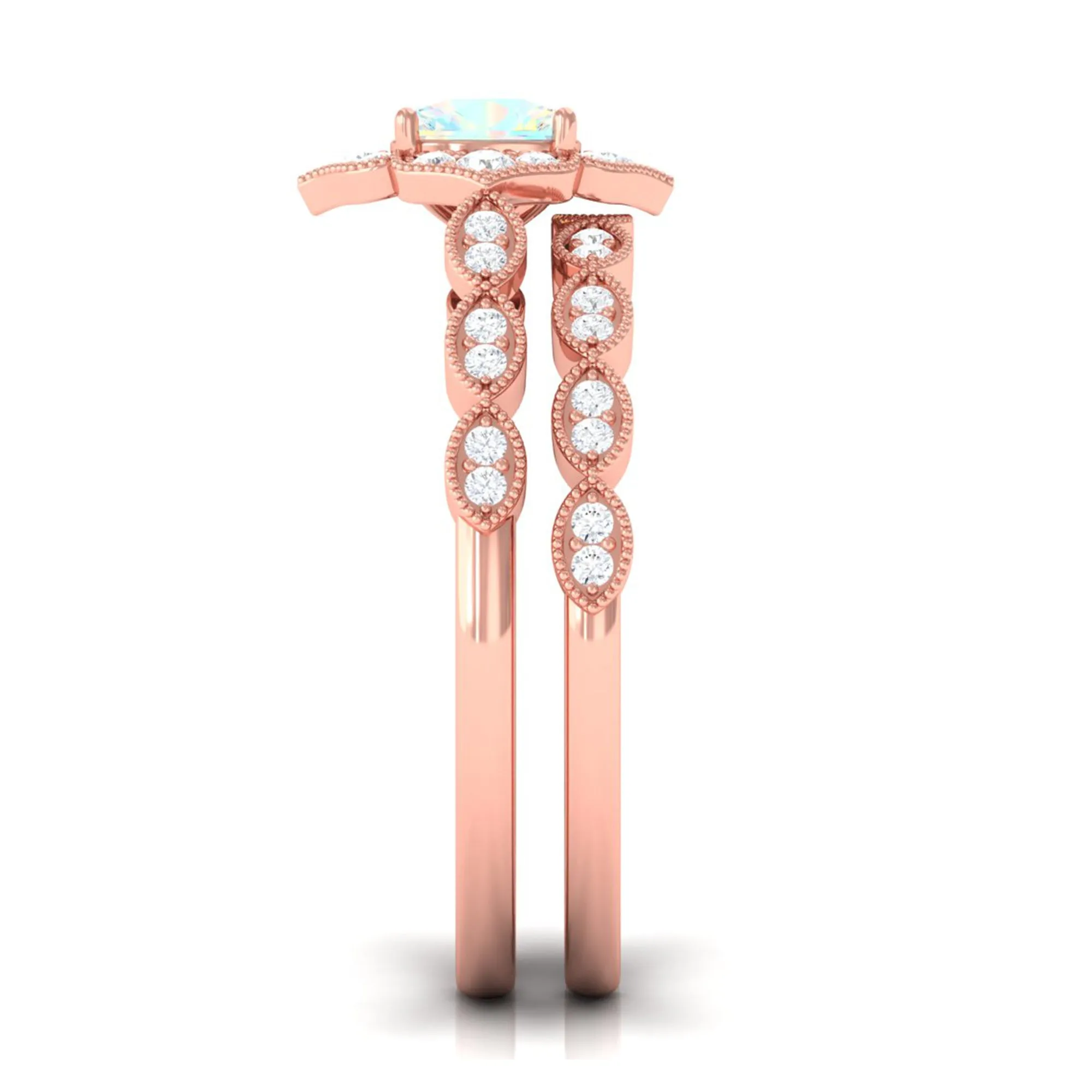Ethiopian Opal Flower Ring Set with Diamond and Beaded