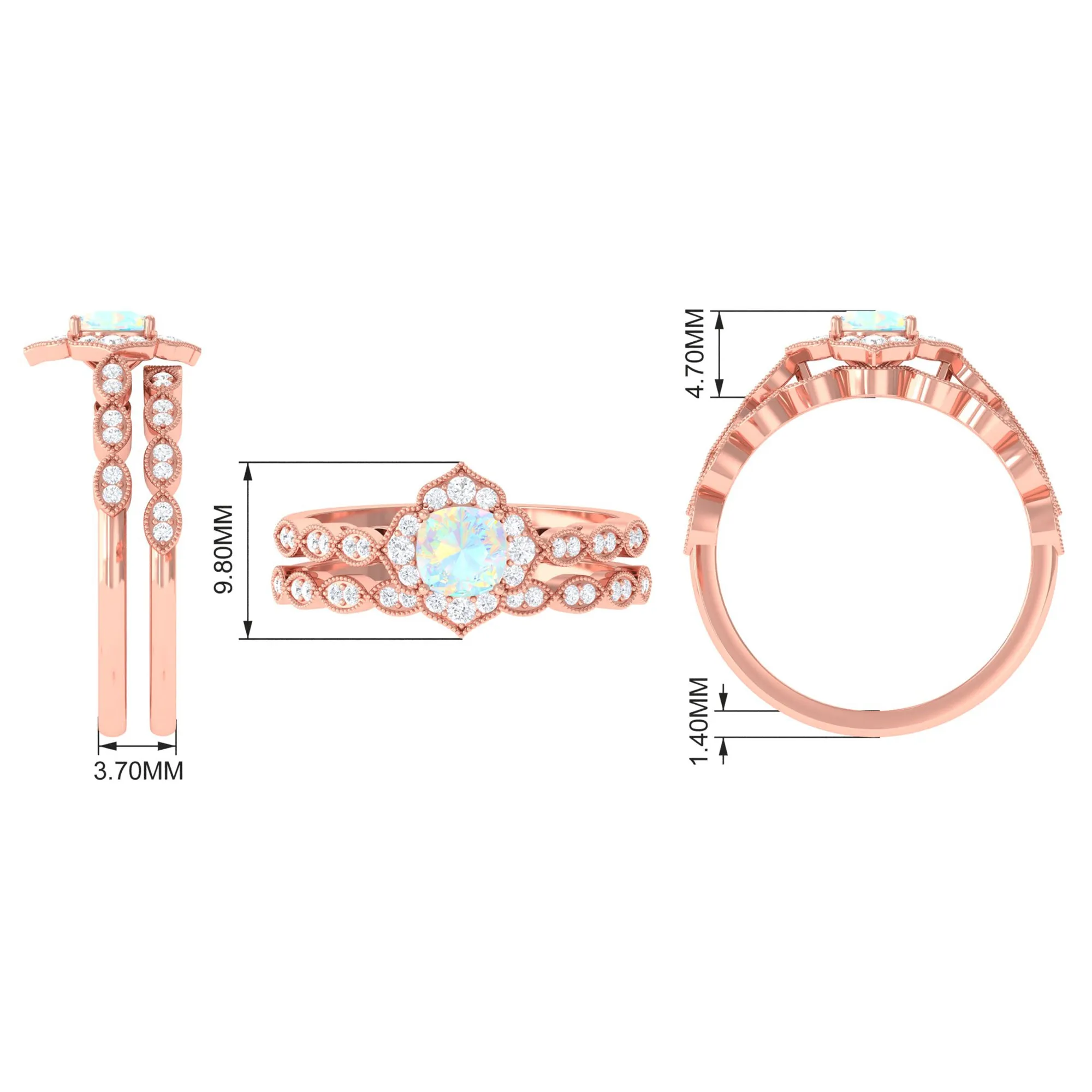 Ethiopian Opal Flower Ring Set with Diamond and Beaded