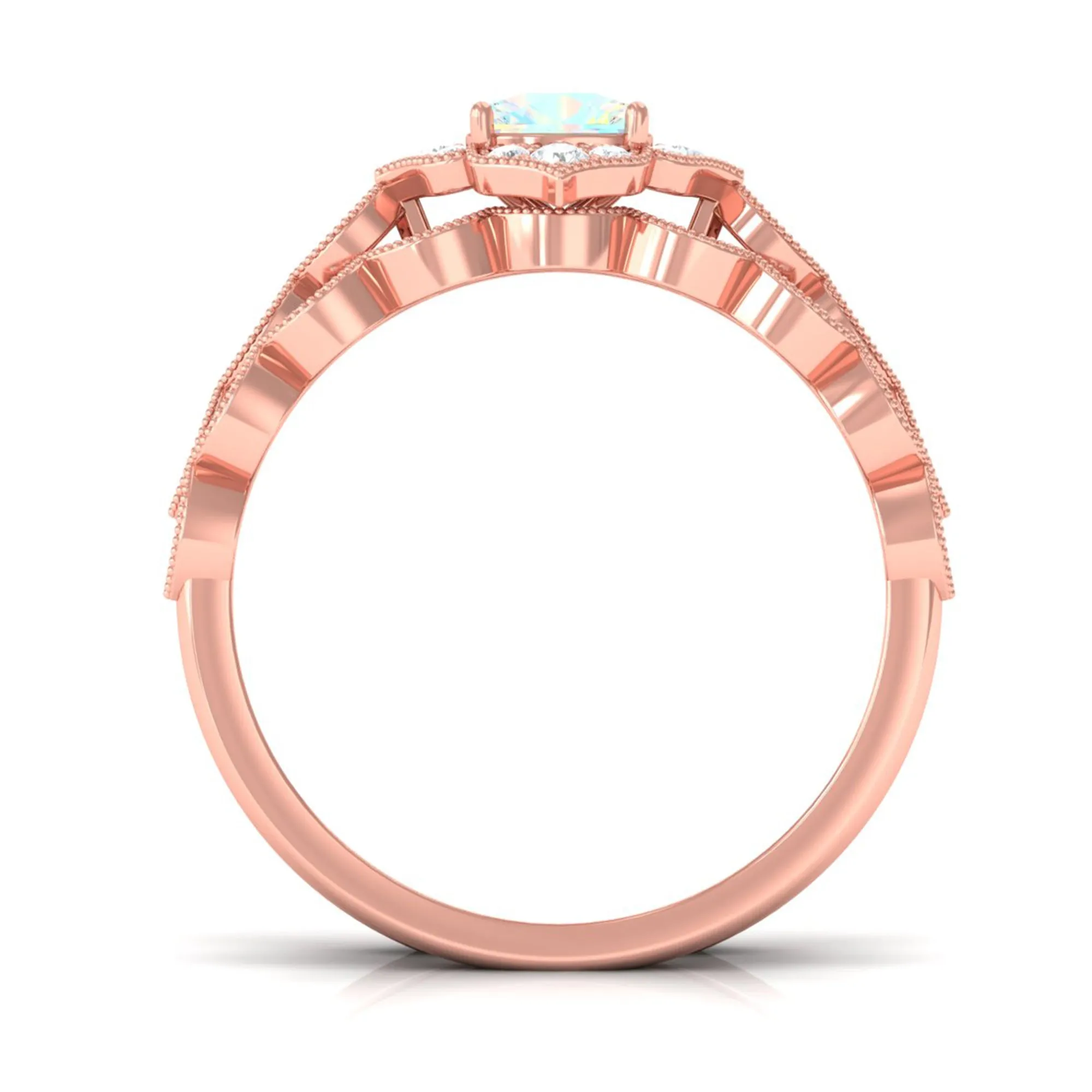 Ethiopian Opal Flower Ring Set with Diamond and Beaded