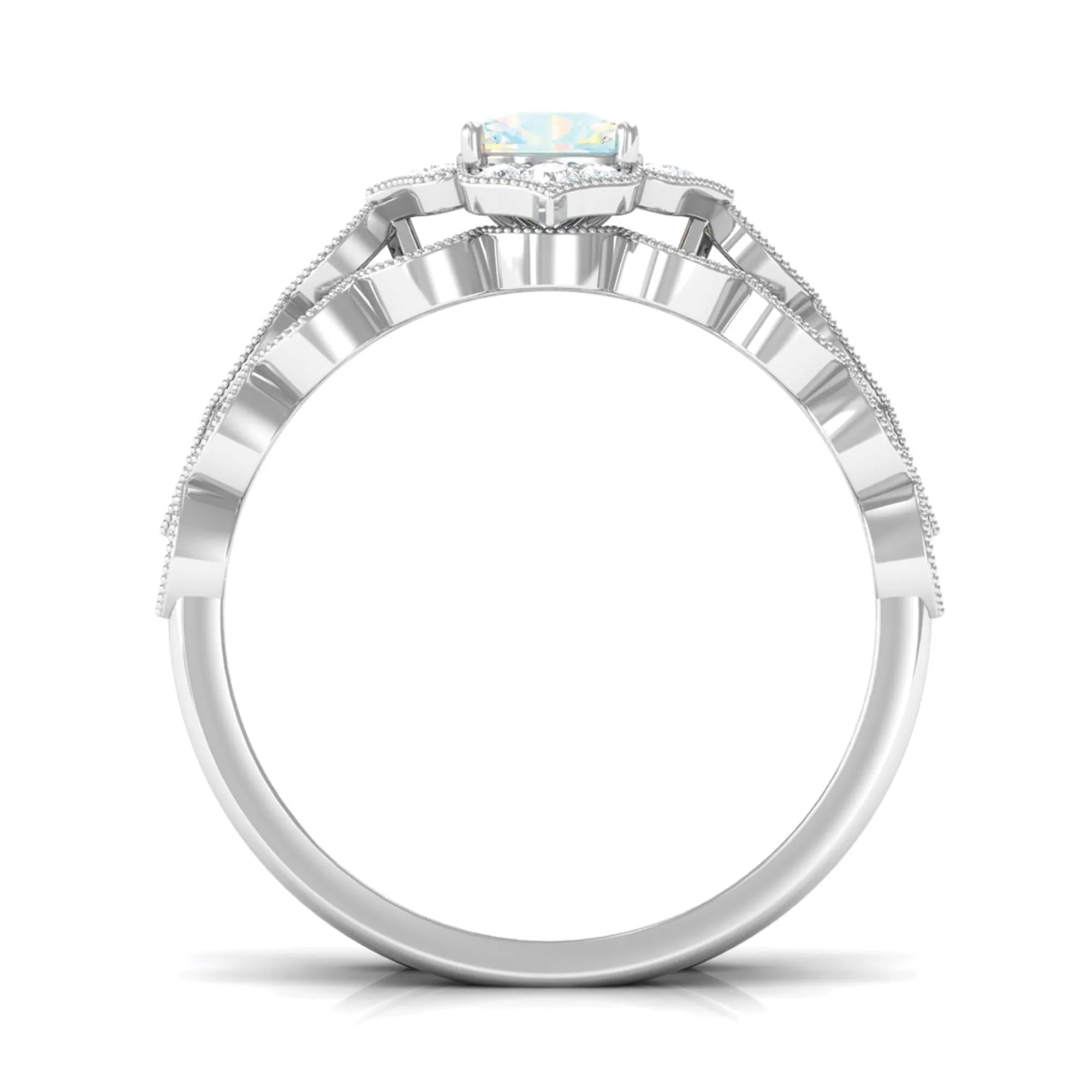 Ethiopian Opal Flower Ring Set with Diamond and Beaded
