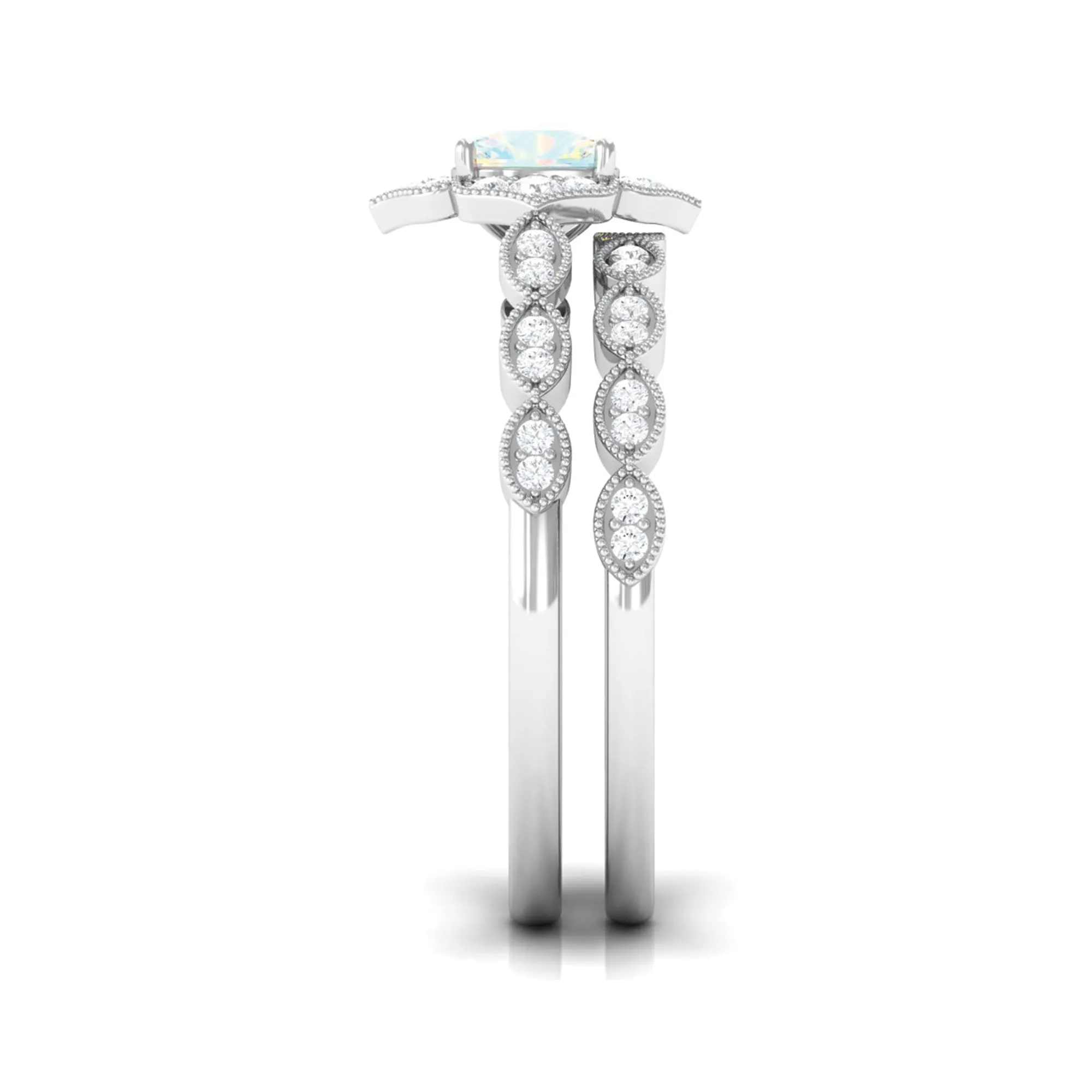 Ethiopian Opal Flower Ring Set with Diamond and Beaded
