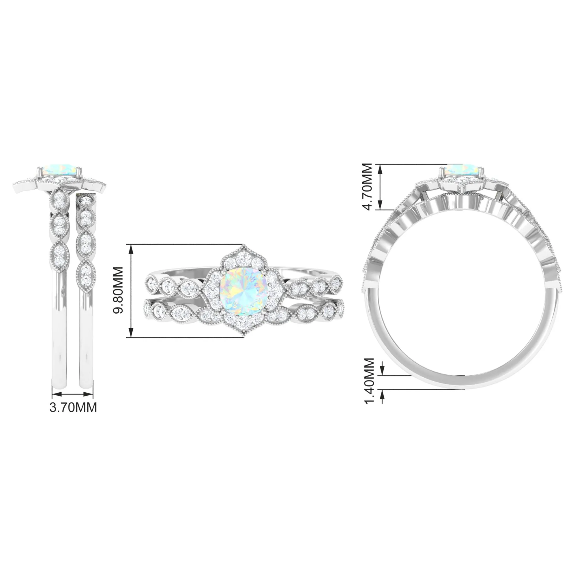 Ethiopian Opal Flower Ring Set with Diamond and Beaded