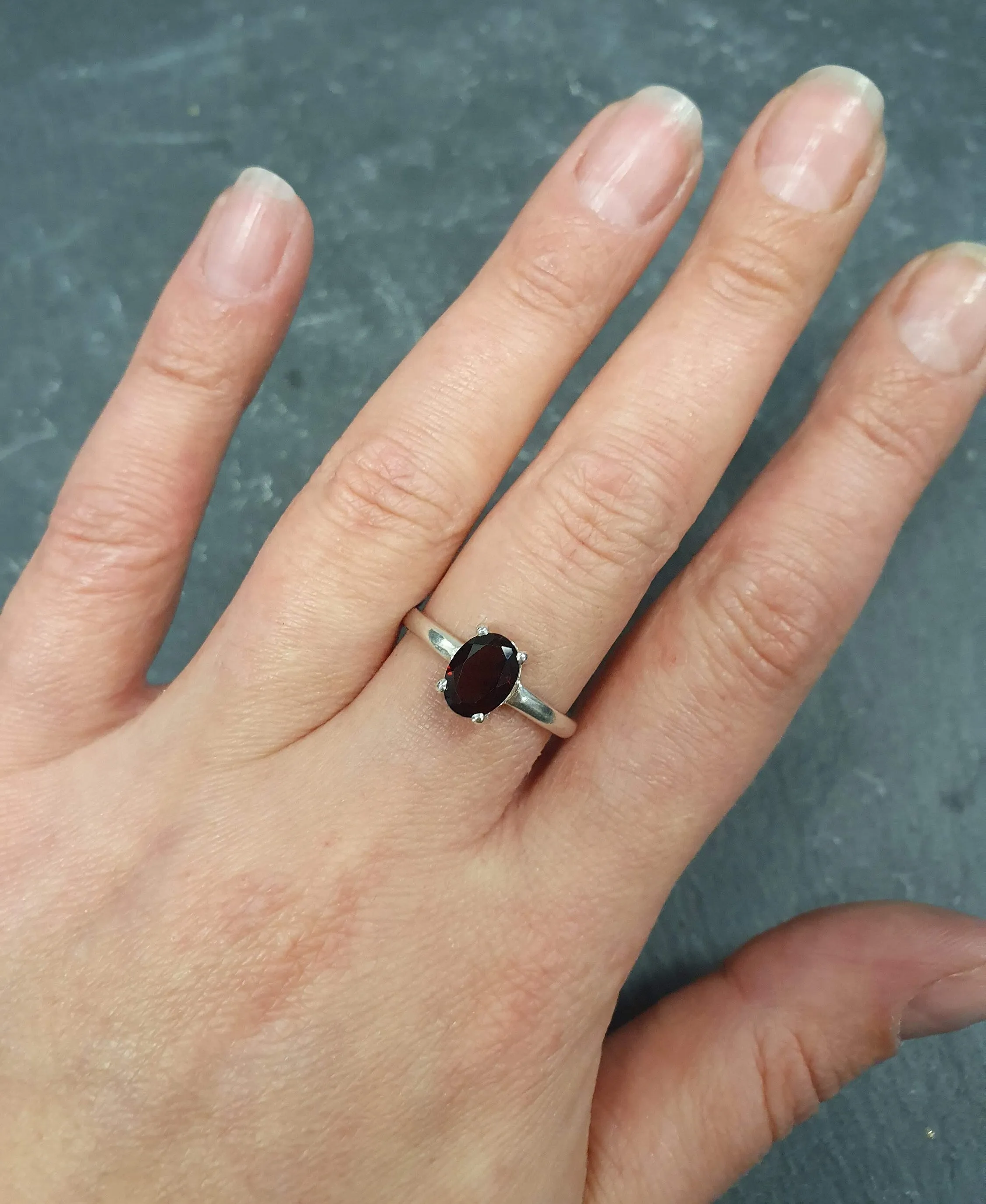 Genuine Garnet Ring - Red Oval Ring - Vintage Solitaire Ring