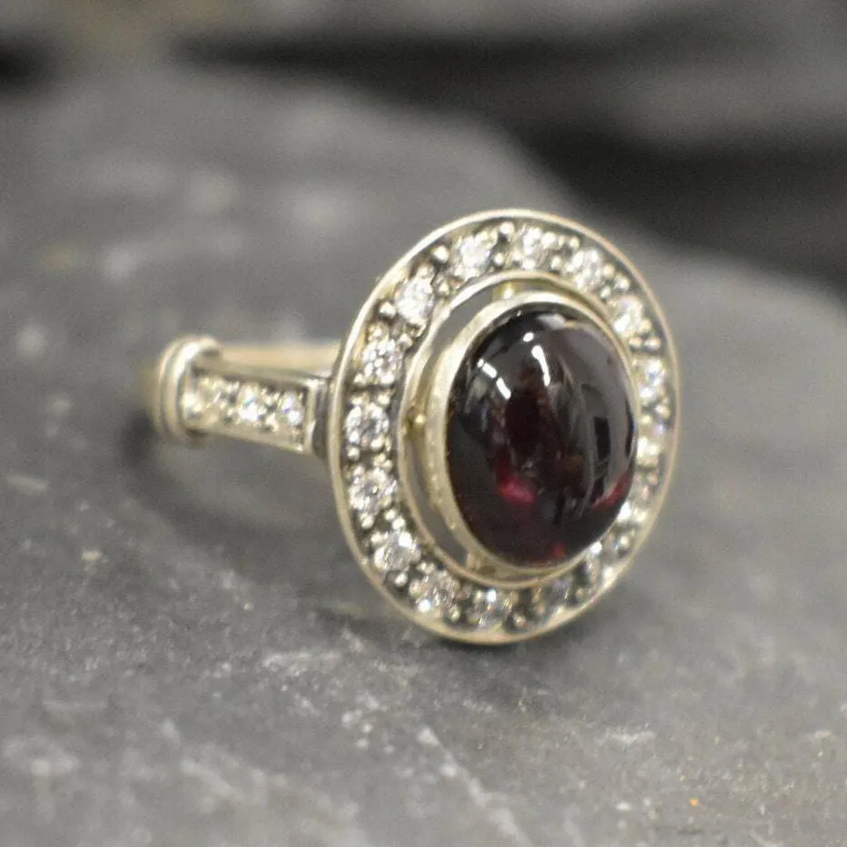 Genuine Garnet Ring - Red Vintage Ring - Antique Oval Ring