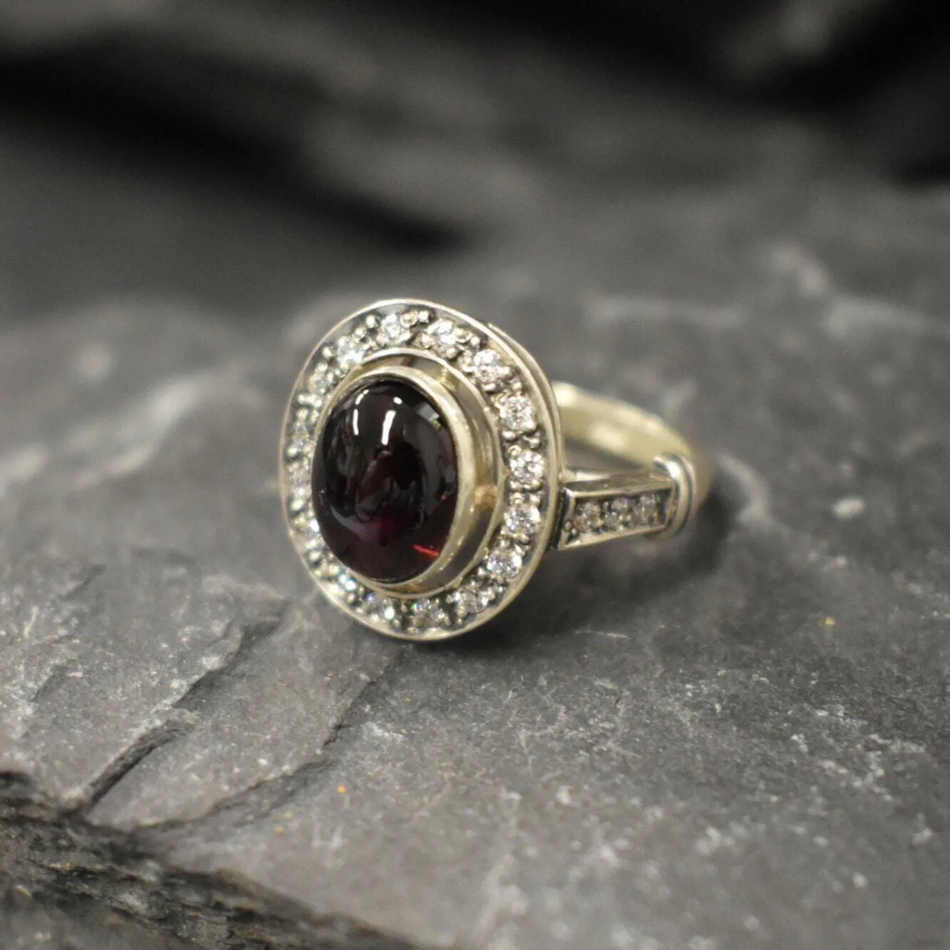 Genuine Garnet Ring - Red Vintage Ring - Antique Oval Ring
