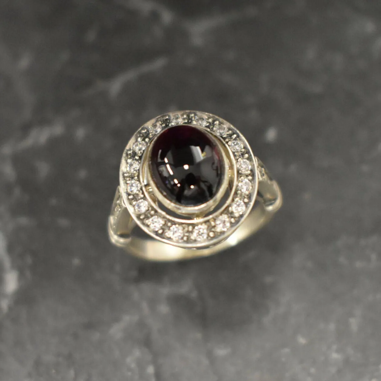 Genuine Garnet Ring - Red Vintage Ring - Antique Oval Ring
