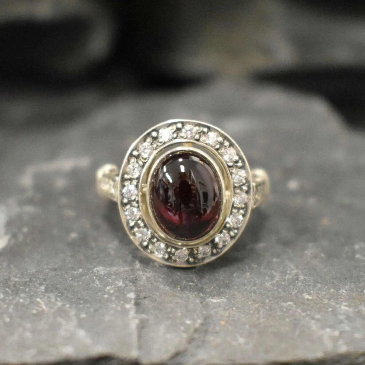 Genuine Garnet Ring - Red Vintage Ring - Antique Oval Ring