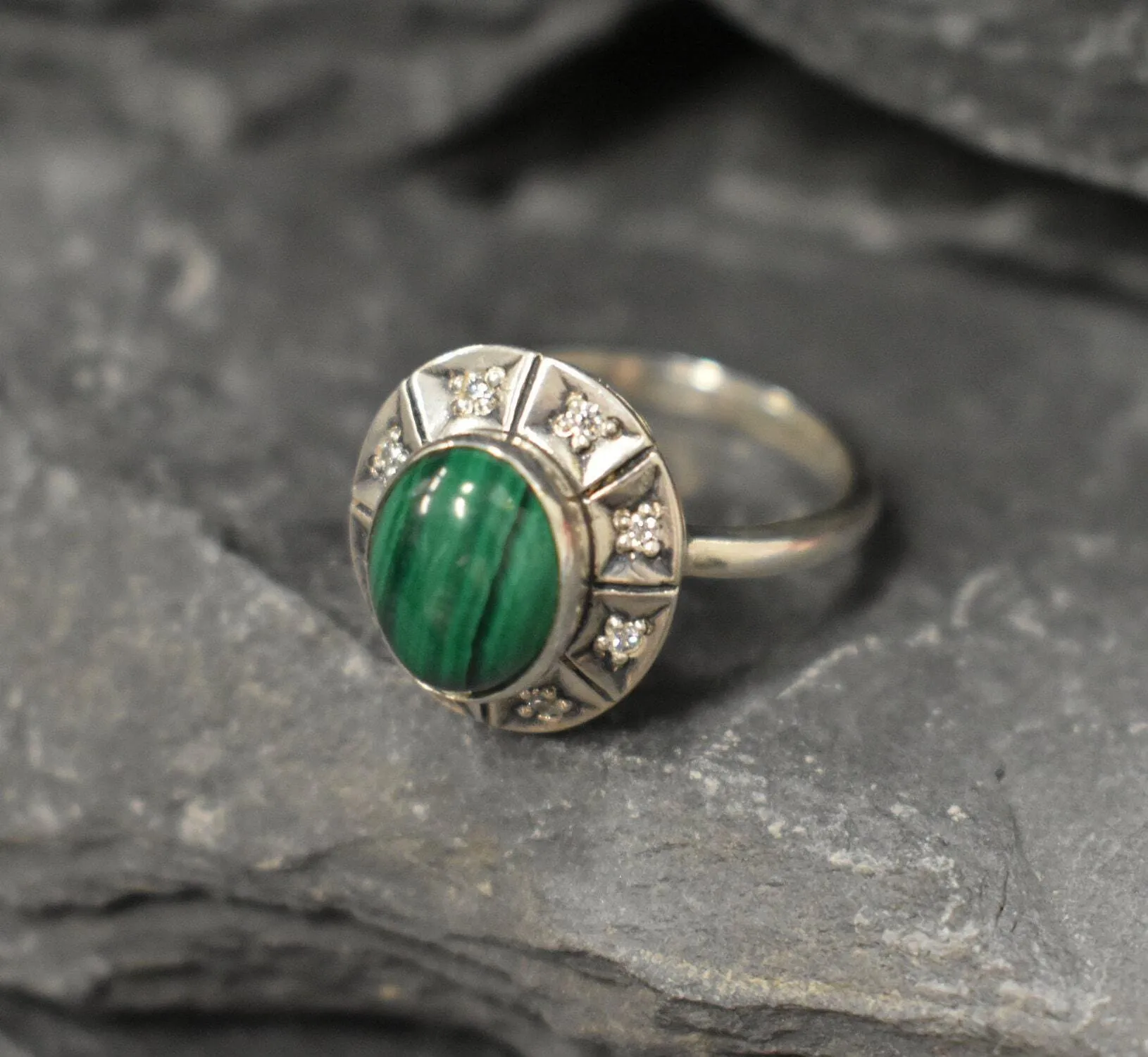 Genuine Malachite Ring - Green Promise Ring - Vintage African Ring
