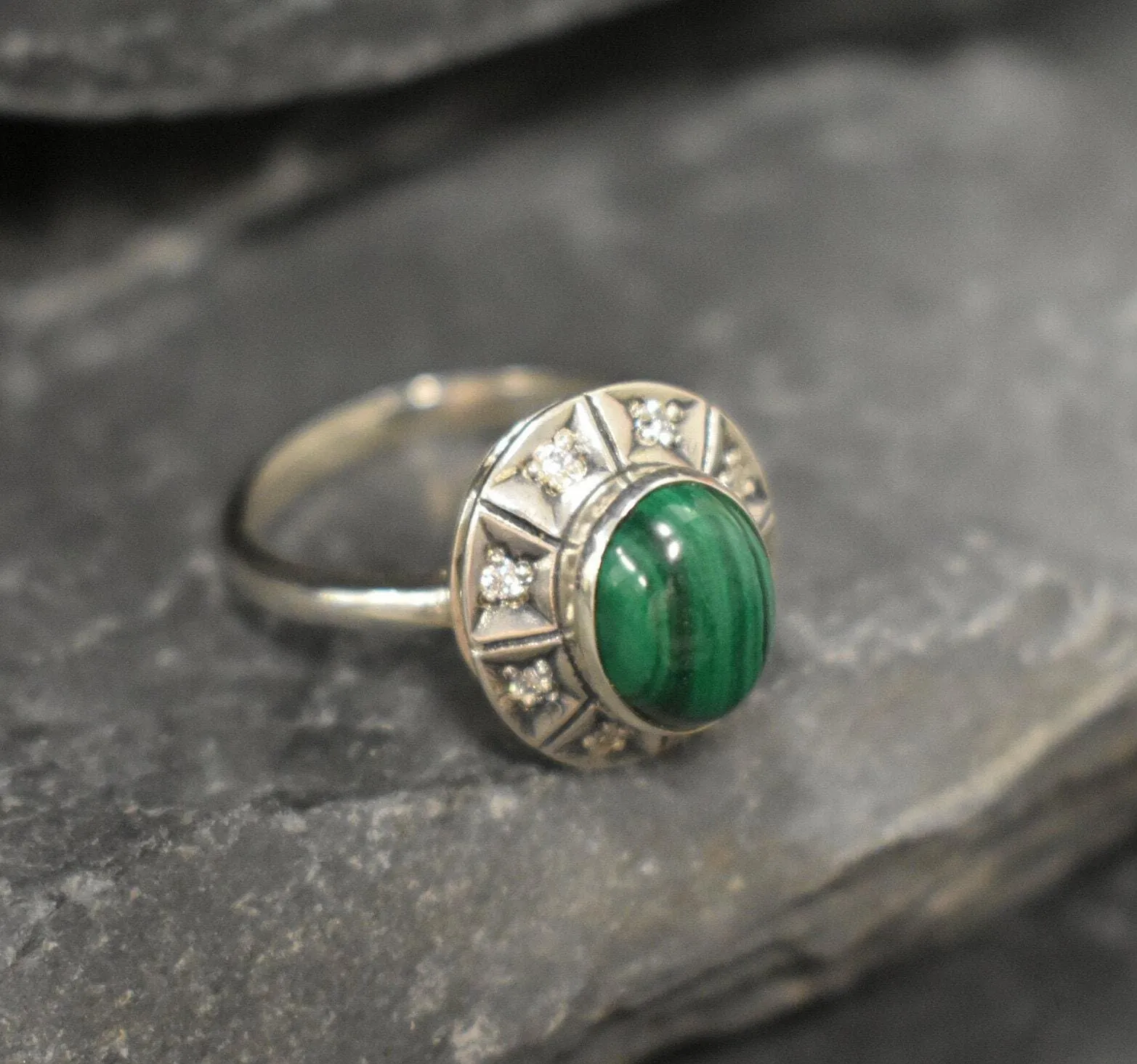Genuine Malachite Ring - Green Promise Ring - Vintage African Ring