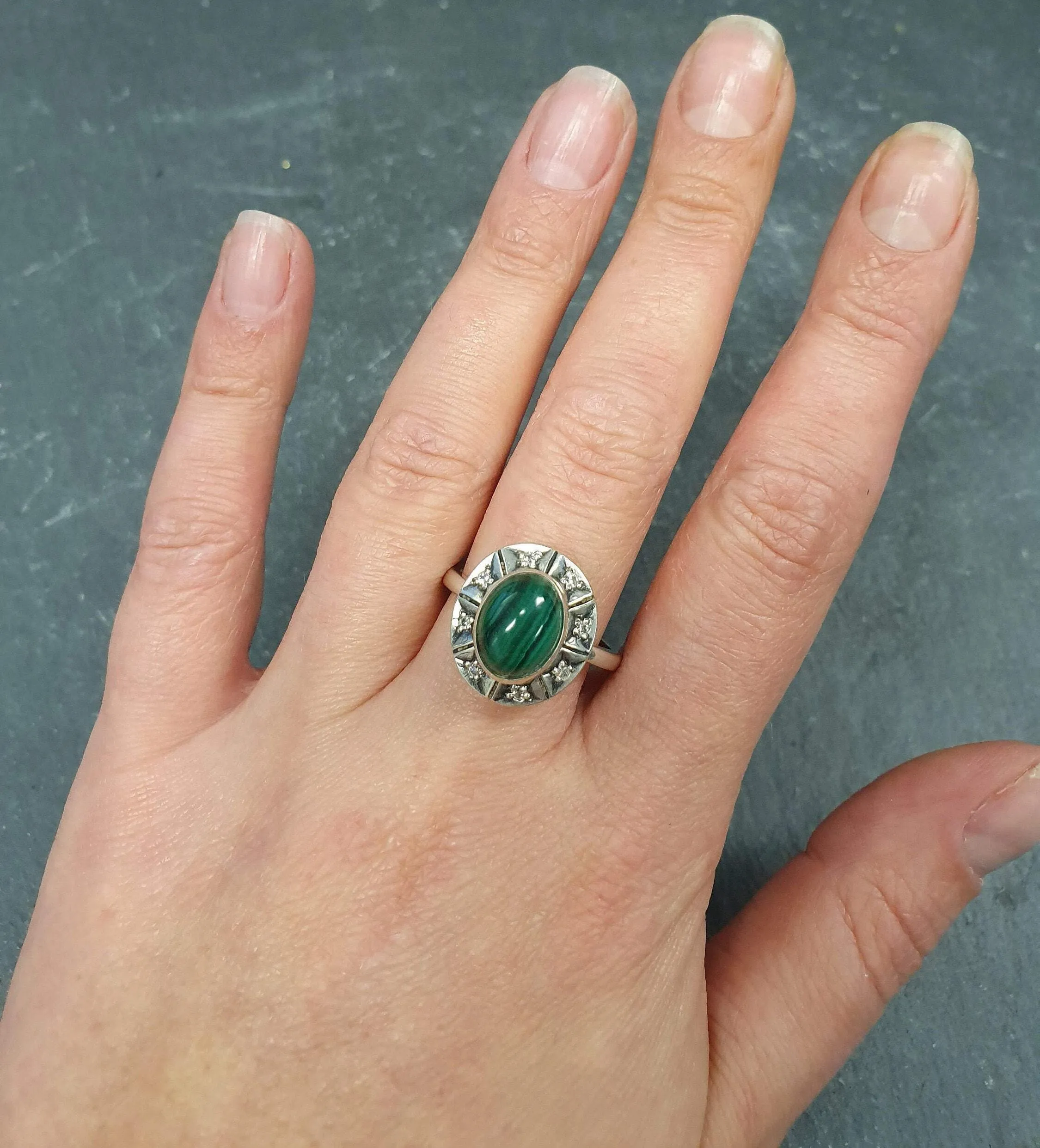 Genuine Malachite Ring - Green Promise Ring - Vintage African Ring