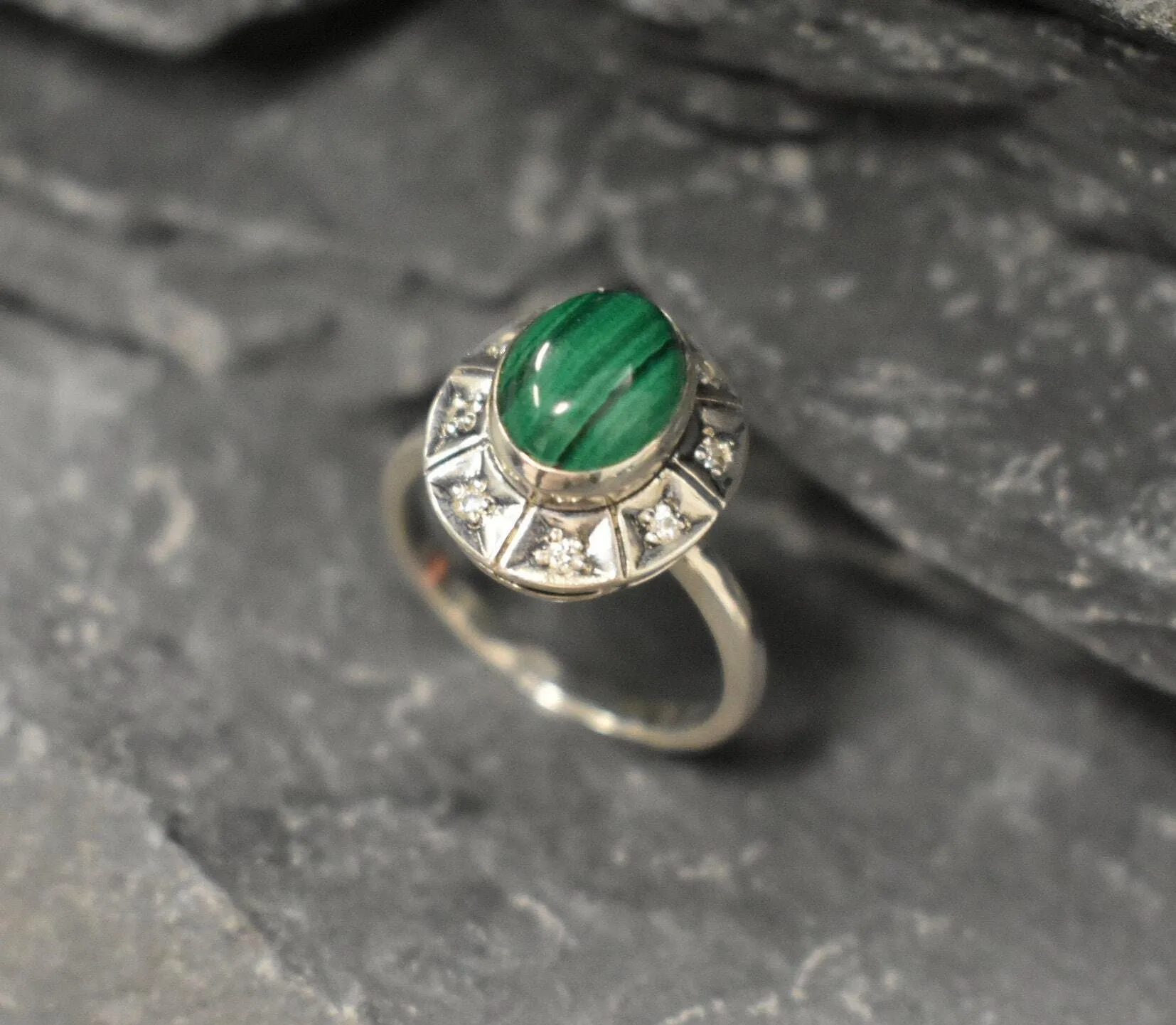 Genuine Malachite Ring - Green Promise Ring - Vintage African Ring