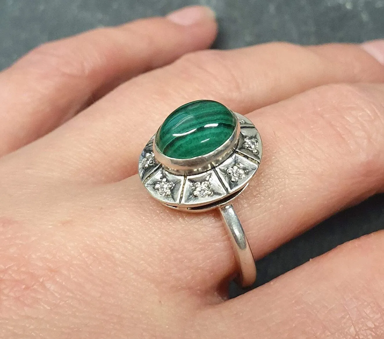 Genuine Malachite Ring - Green Promise Ring - Vintage African Ring