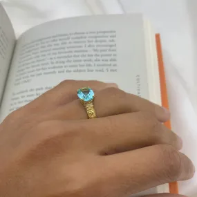 Gold Aquamarine Ring - Blue Horizontal Ring, Blue Diamond Ring
