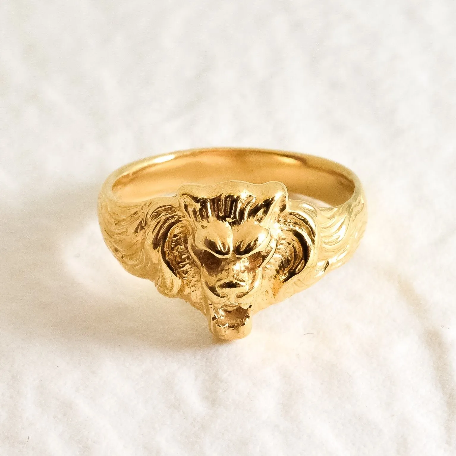 Gold Lion Ring - Lion Head Ring, Gold Vintage Ring